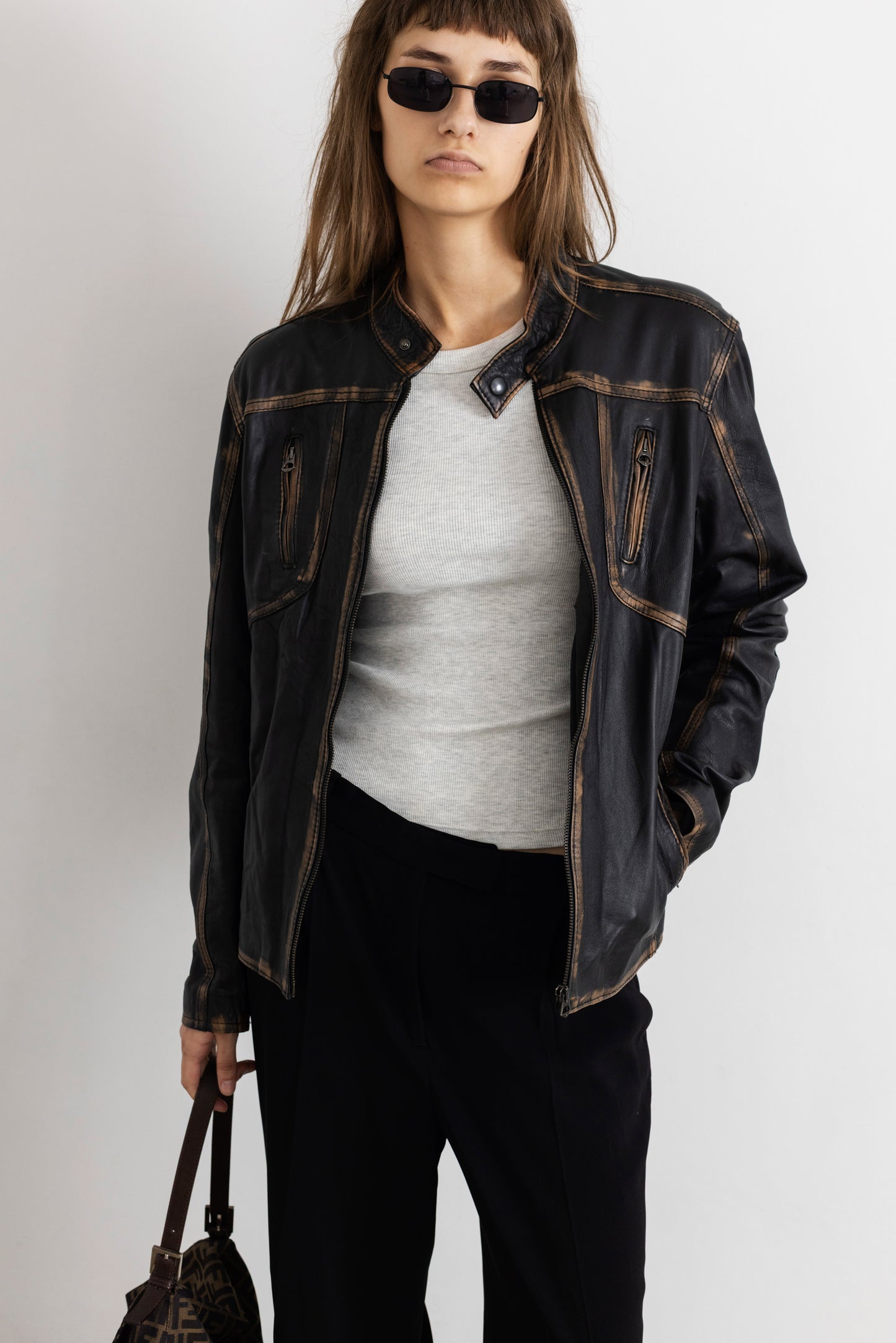 Vintage Brown Faded Seam Leather Jacket