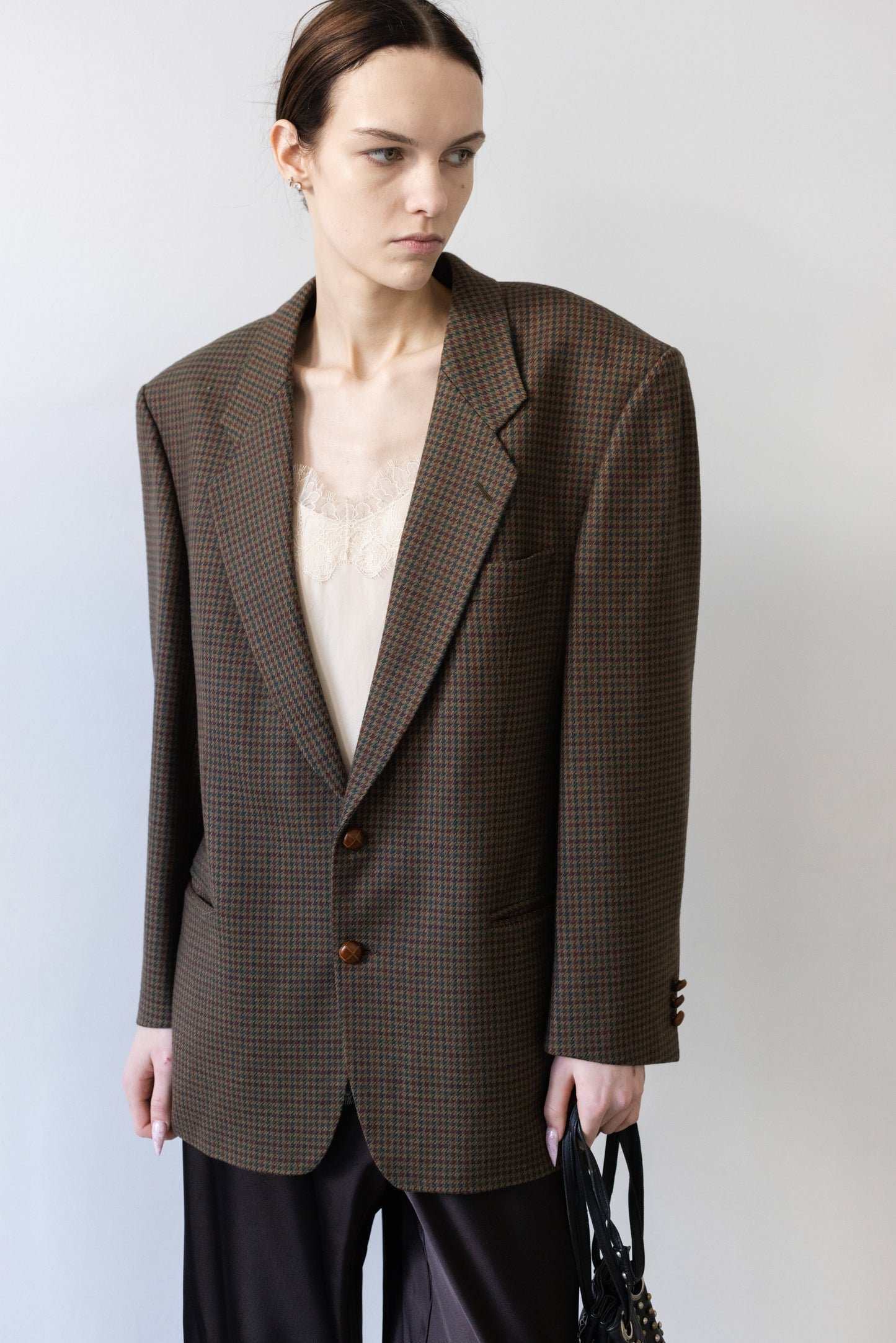 Vintage Brown Houndstooth 100% Wool Blazer