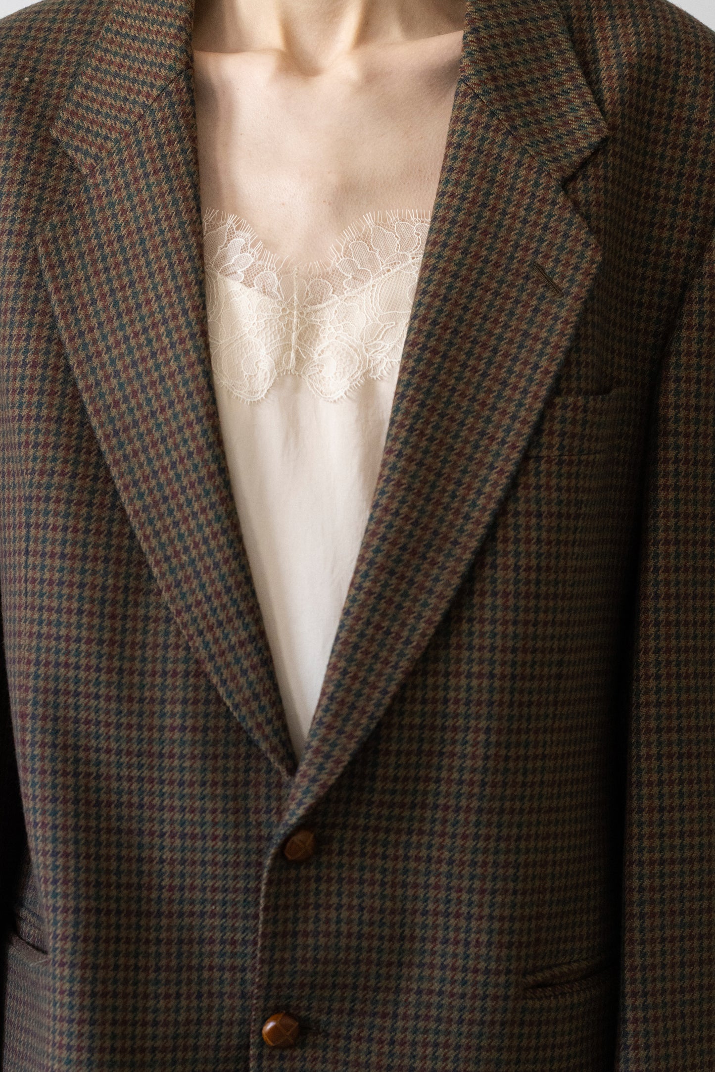Vintage Brown Houndstooth 100% Wool Blazer