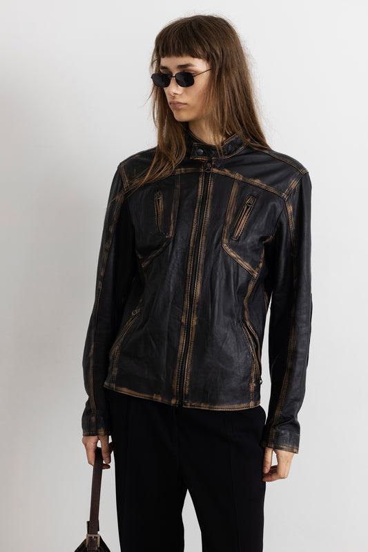 Vintage Brown Faded Seam Leather Jacket