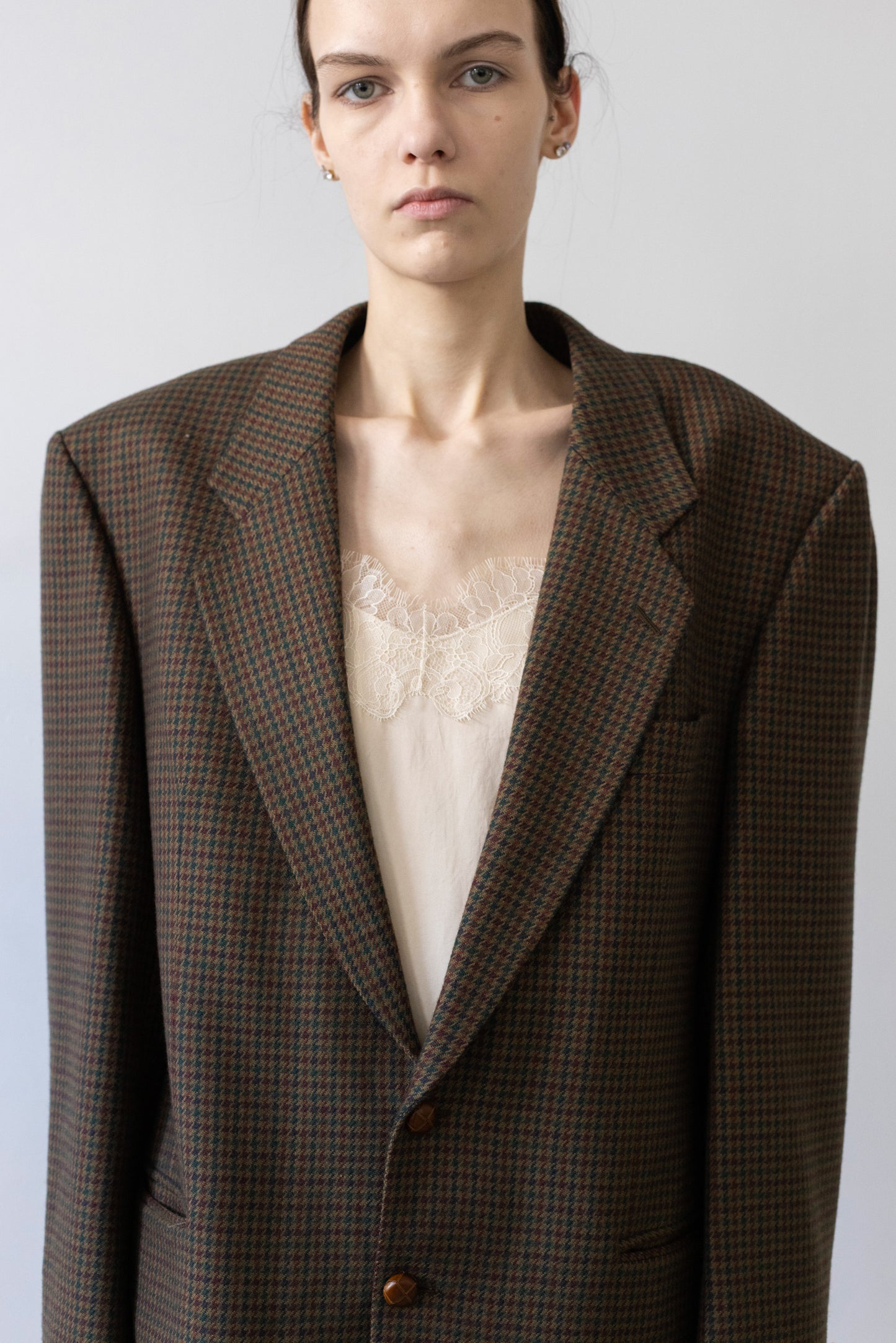 Vintage Brown Houndstooth 100% Wool Blazer