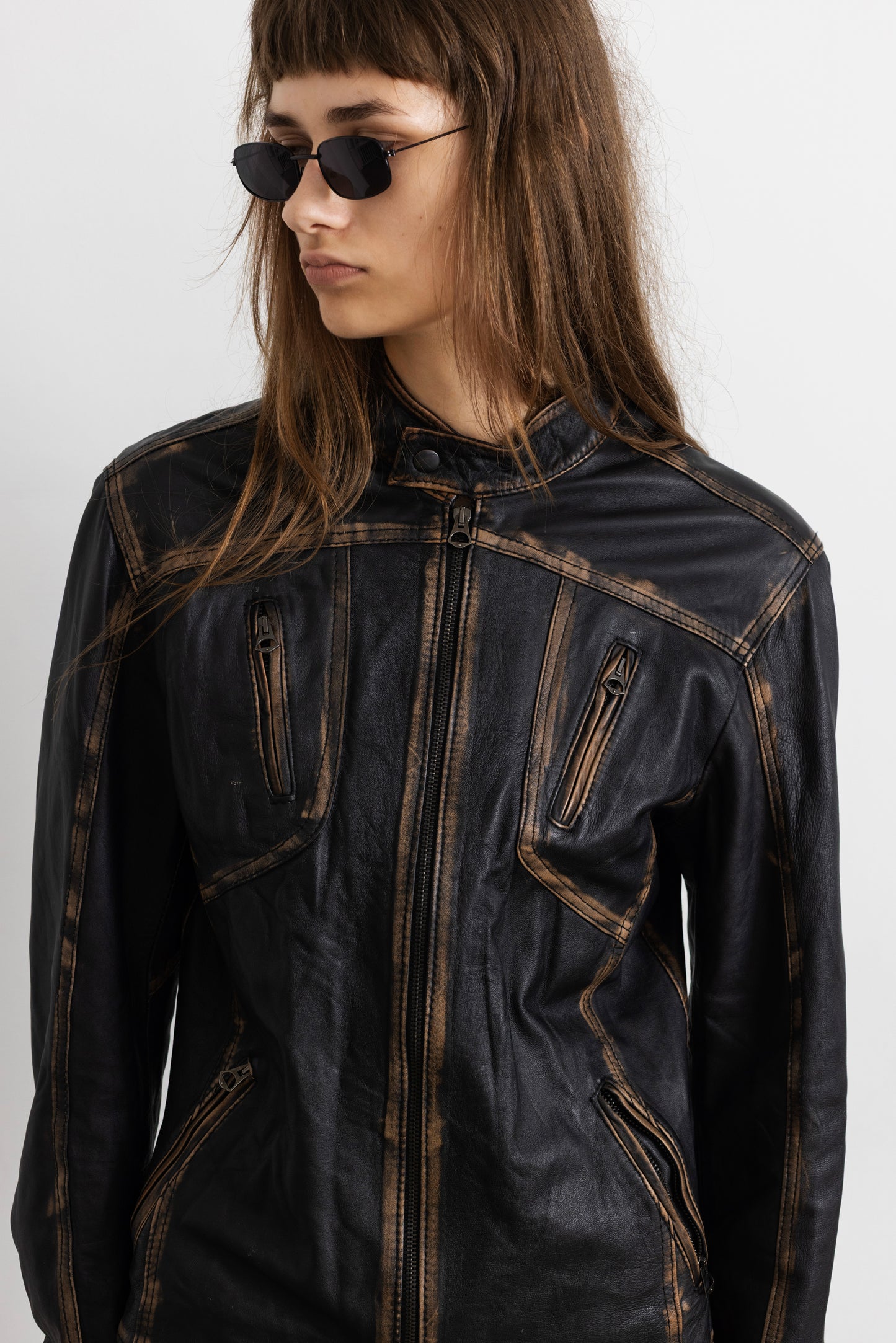 Vintage Brown Faded Seam Leather Jacket
