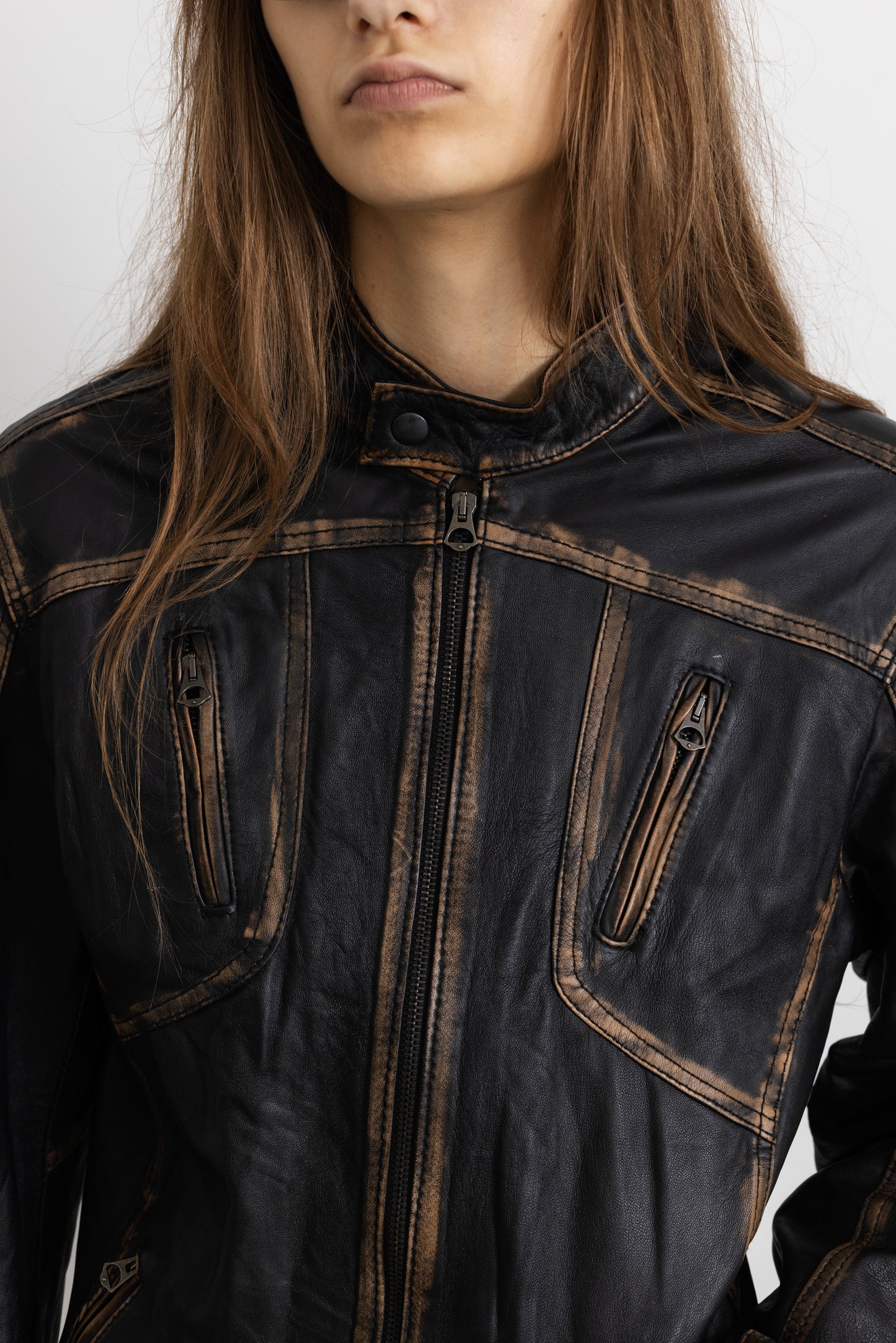 Vintage Brown Faded Seam Leather Jacket