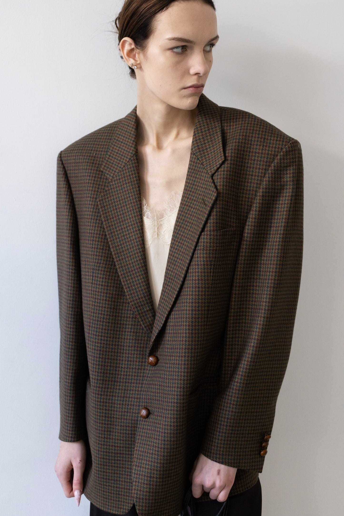 Vintage Brown Houndstooth 100% Wool Blazer