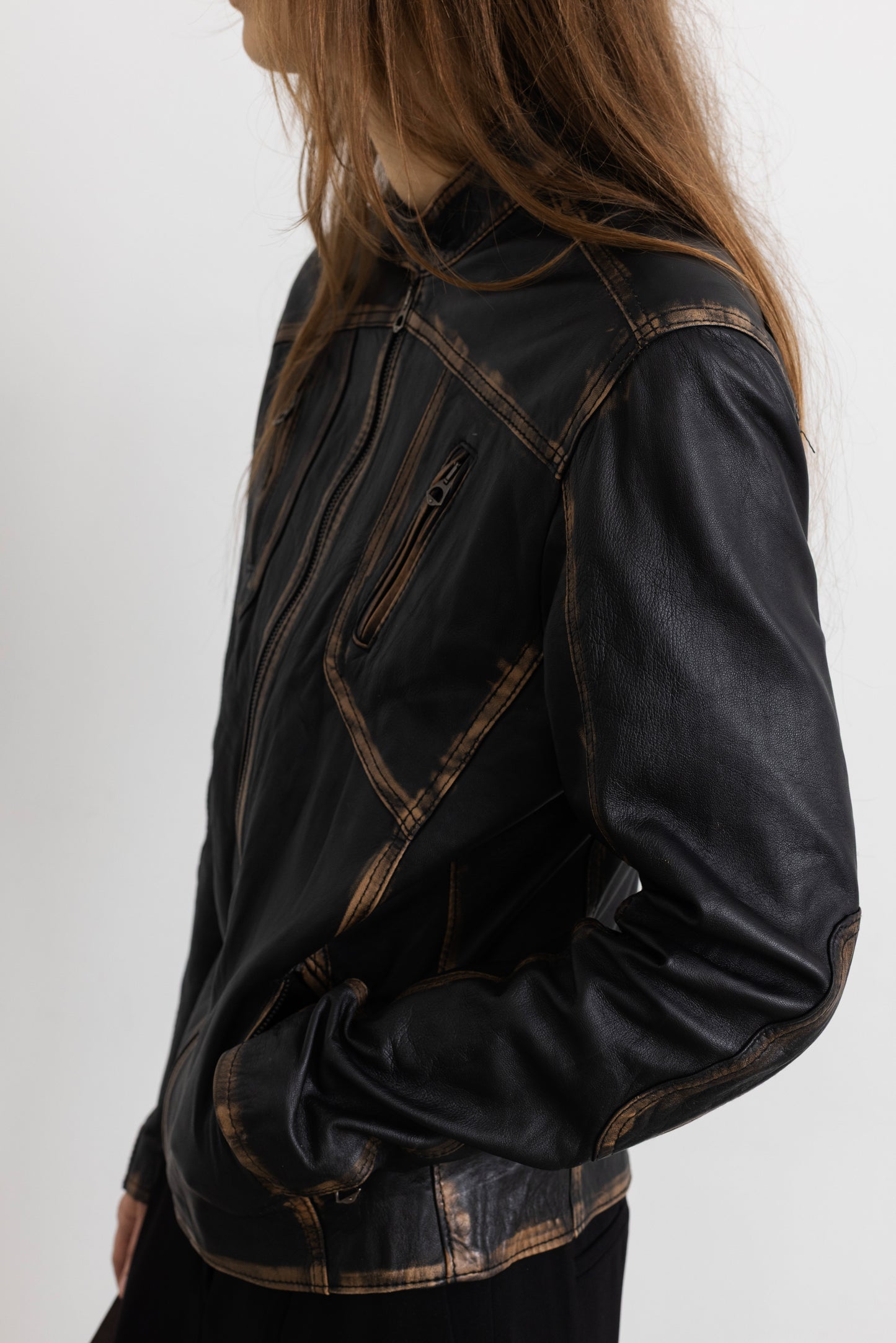 Vintage Brown Faded Seam Leather Jacket