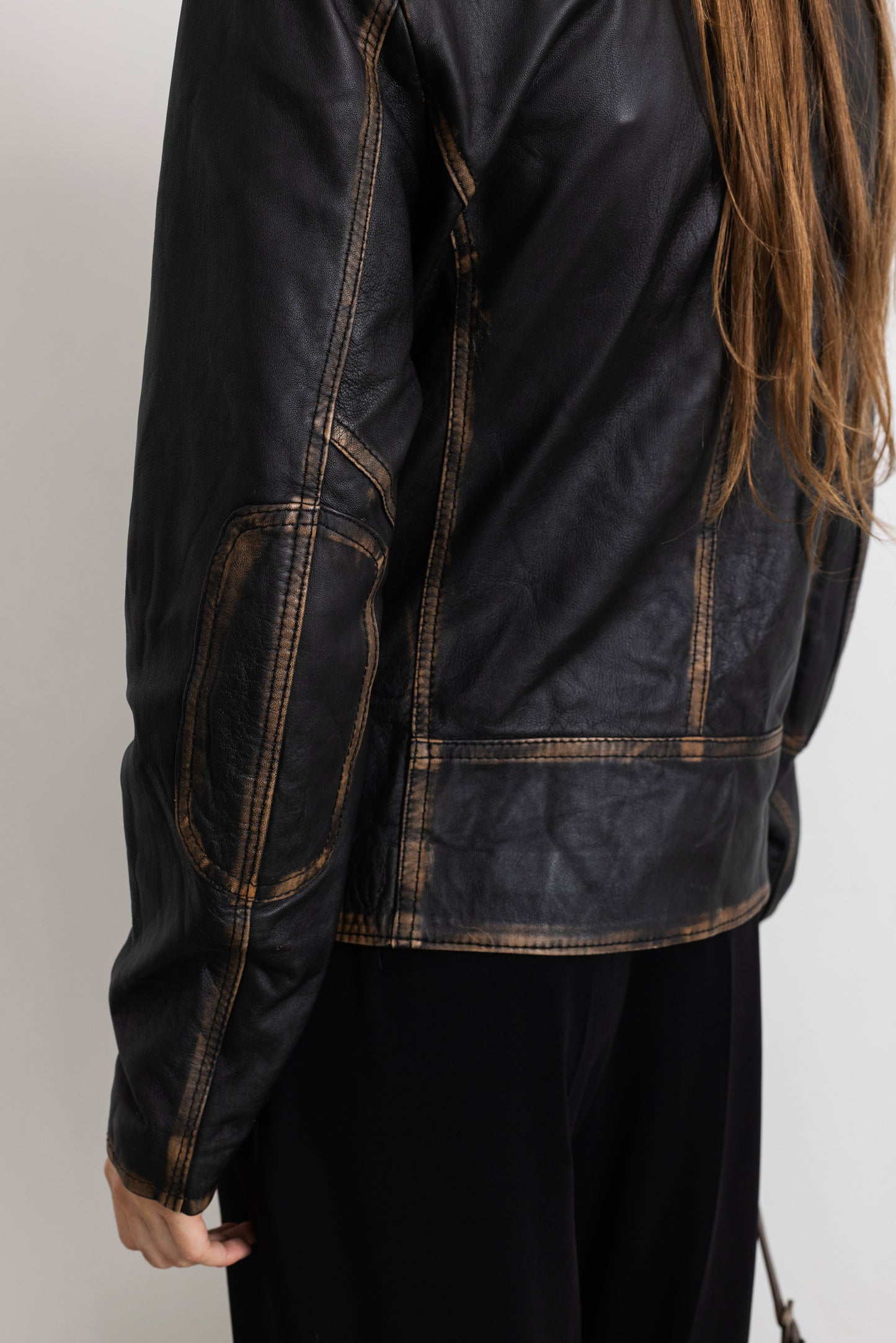 Vintage Brown Faded Seam Leather Jacket