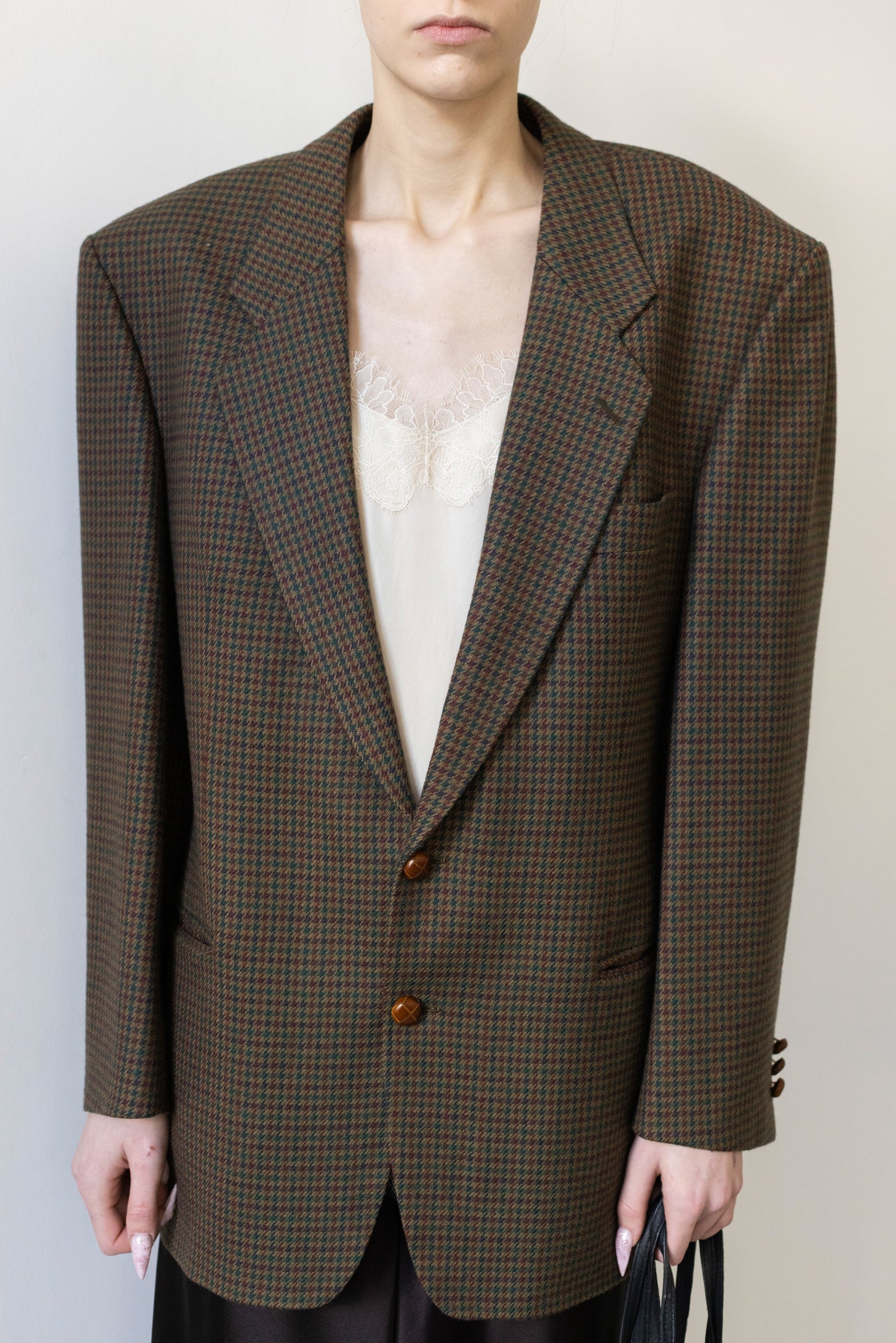 Vintage Brown Houndstooth 100% Wool Blazer