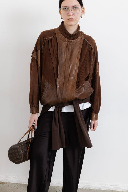 Vintage Brown Suede Leather Bomber Jacket