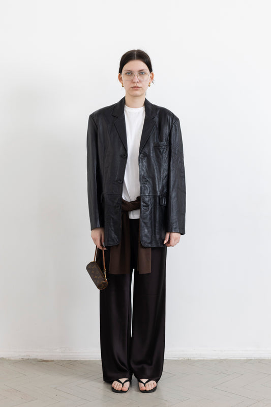 Vintage Black Leather Blazer Jacket