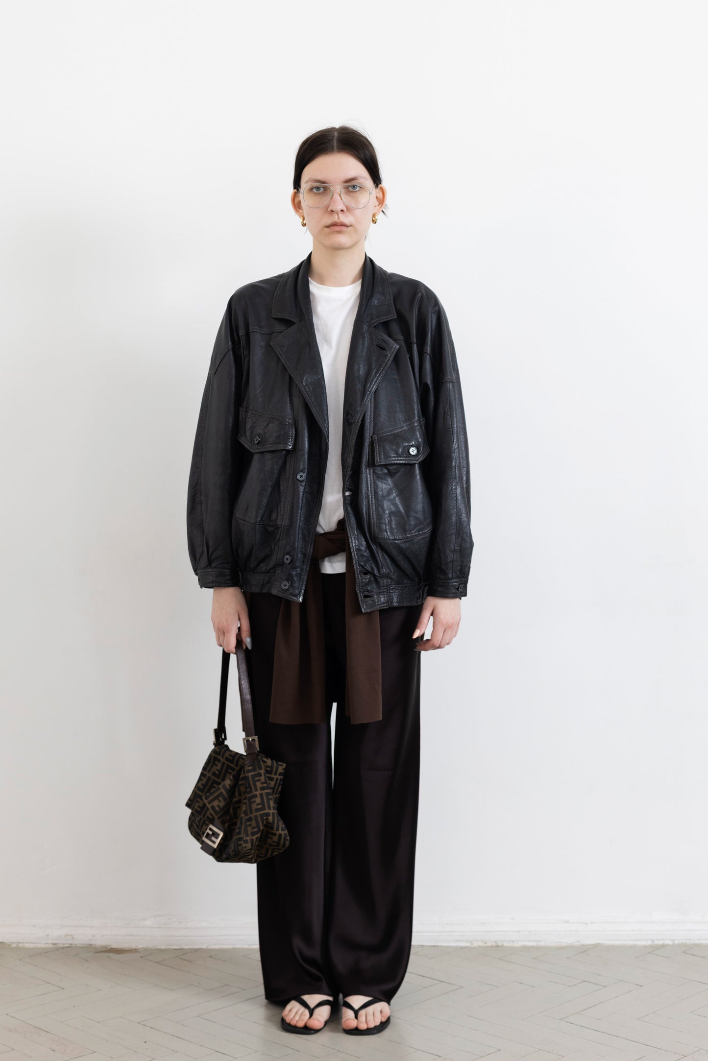 Vintage Navy Leather Bomber Jacket