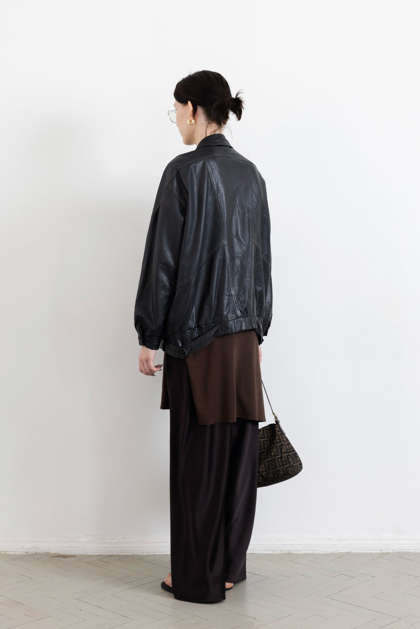 Vintage Navy Leather Bomber Jacket