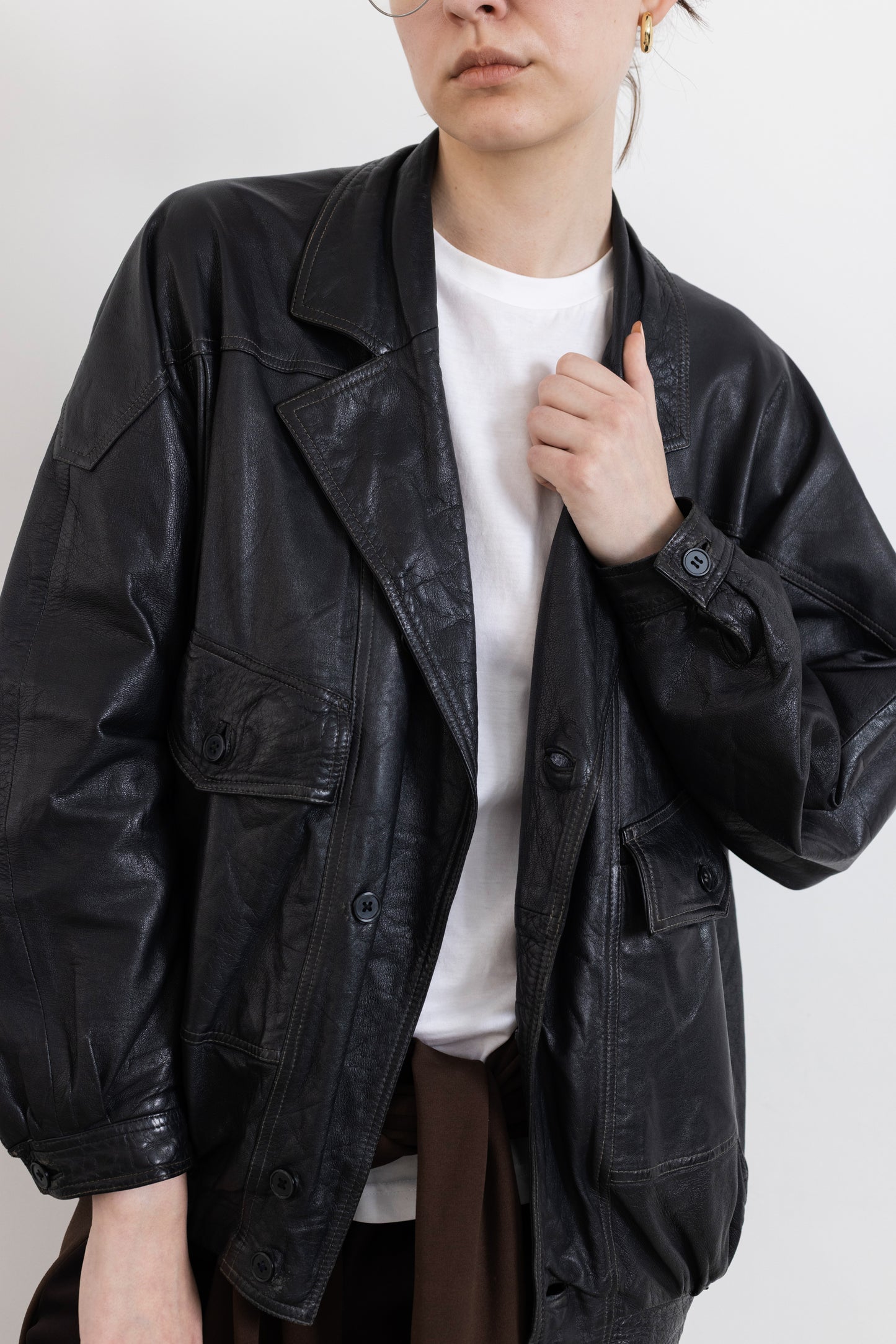 Vintage Navy Leather Bomber Jacket