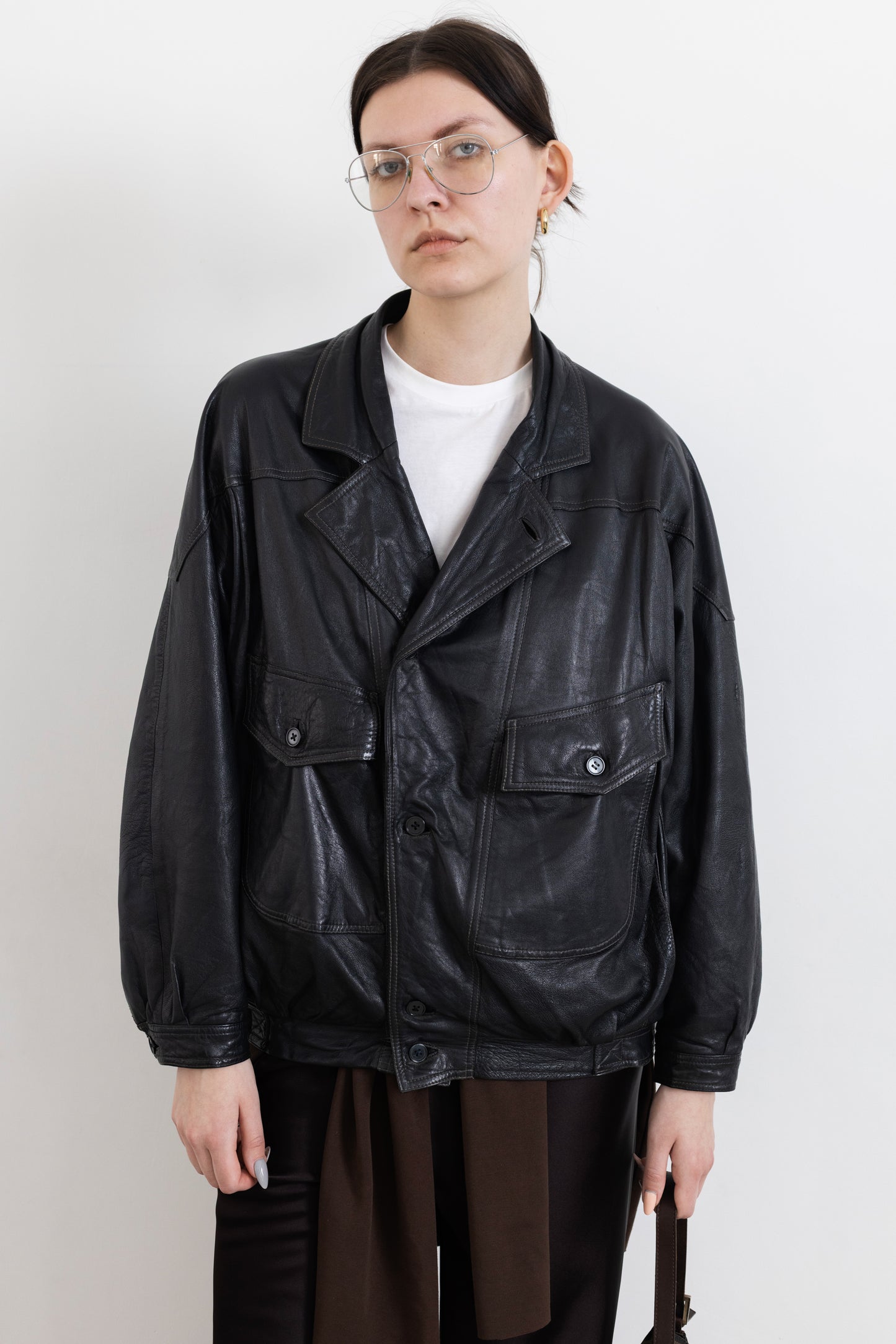 Vintage Navy Leather Bomber Jacket