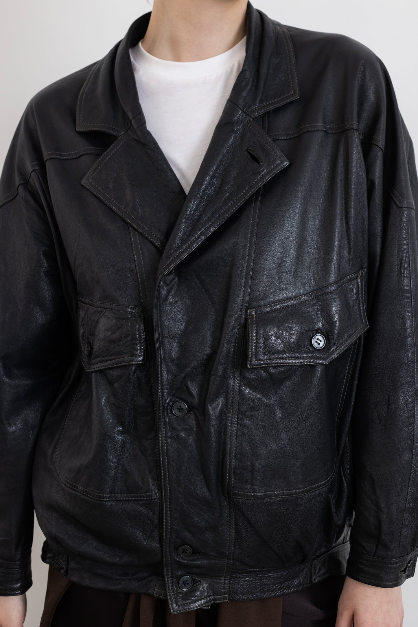 Vintage Navy Leather Bomber Jacket