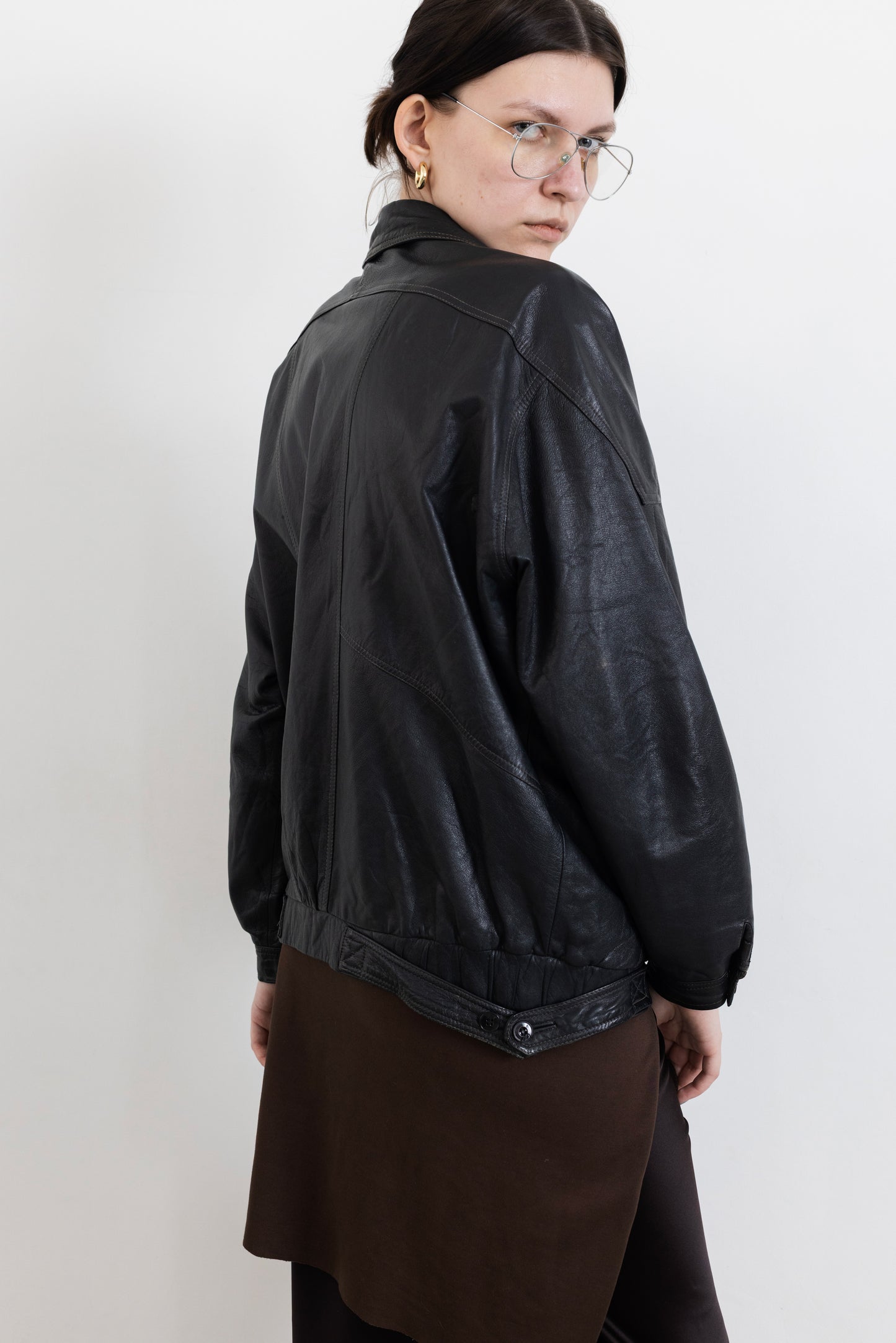 Vintage Navy Leather Bomber Jacket