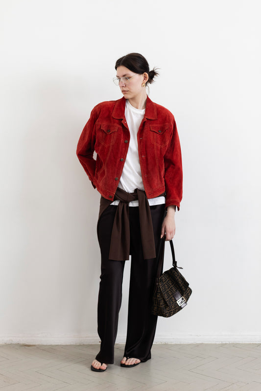 Vintage Red Suede Leather Jacket