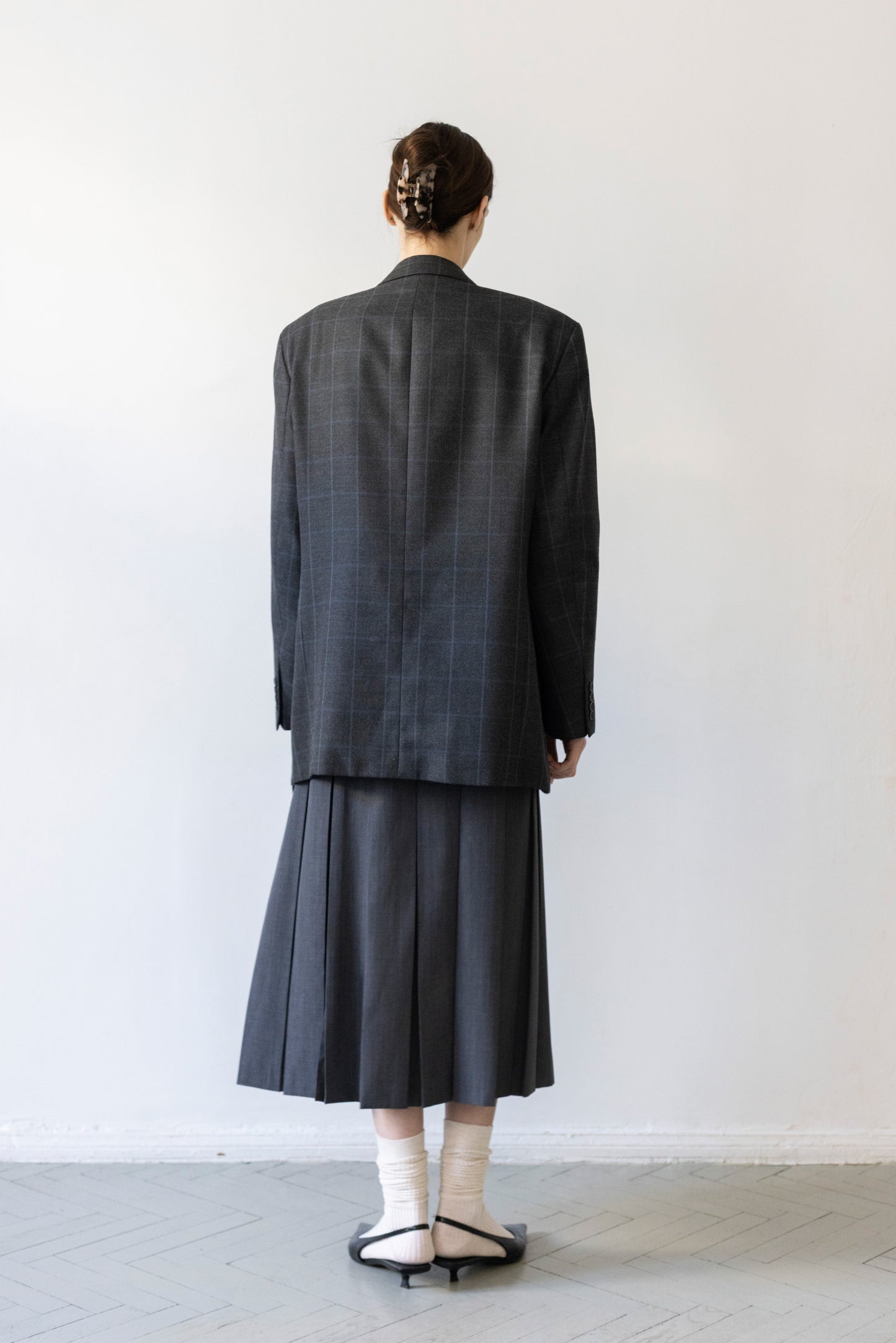 Vintage Grey Windowpane Check Wool Blazer