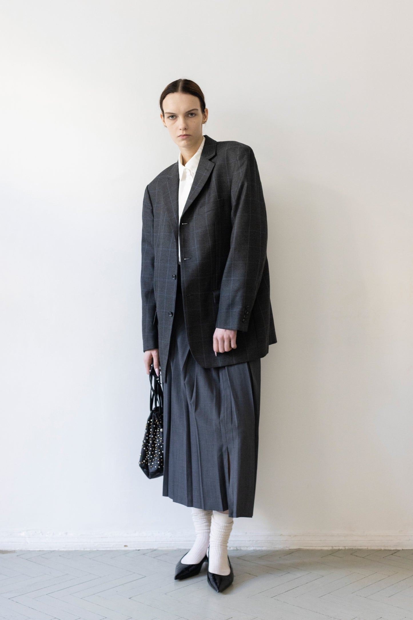 Vintage Grey Windowpane Check Wool Blazer
