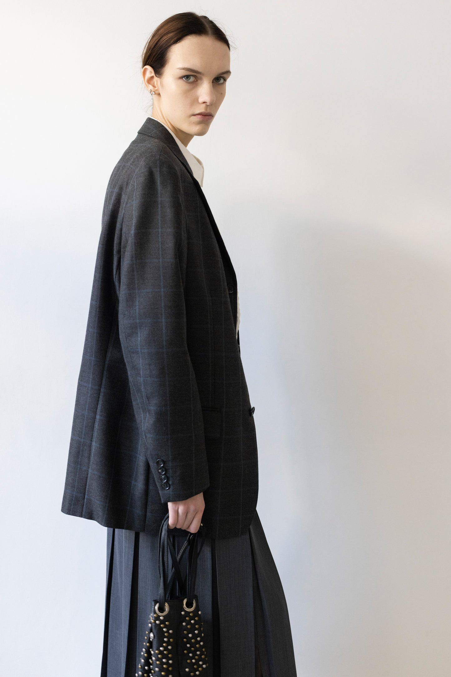 Vintage Grey Windowpane Check Wool Blazer