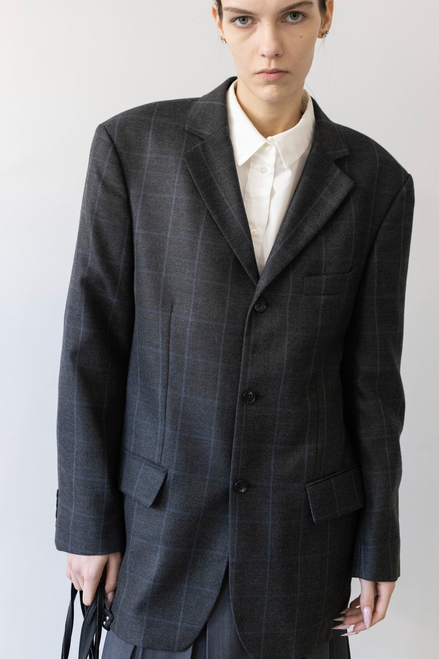 Vintage Grey Windowpane Check Wool Blazer