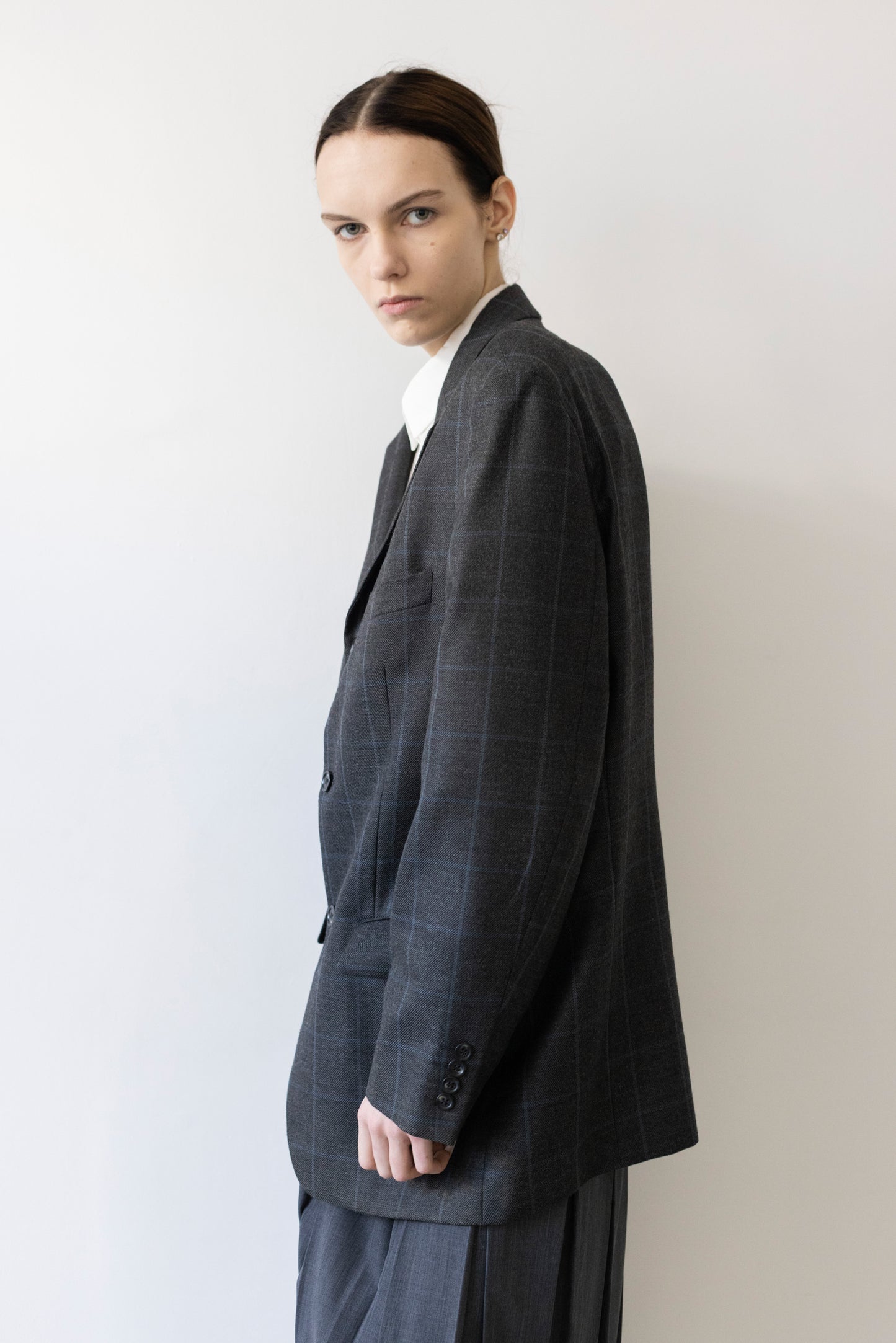 Vintage Grey Windowpane Check Wool Blazer