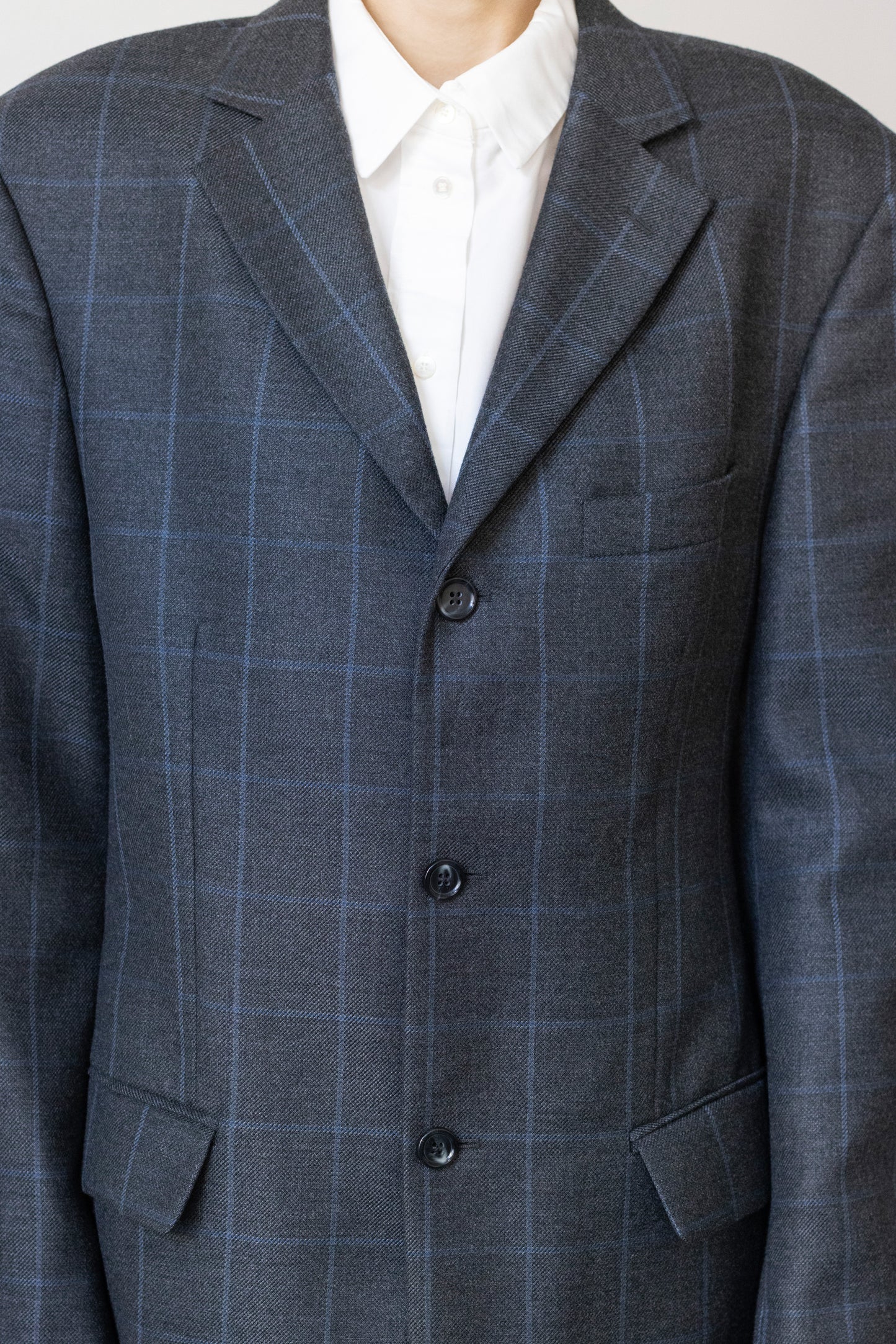 Vintage Grey Windowpane Check Wool Blazer
