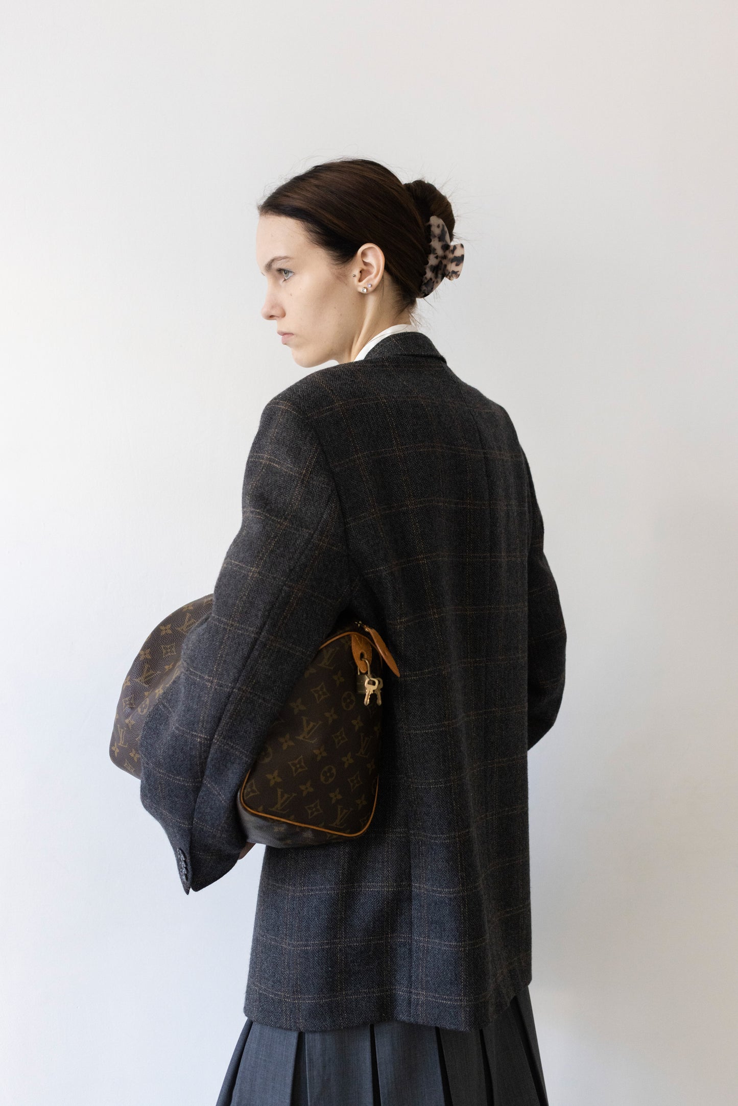 Vintage Grey Windowpane Check 100% Wool Blazer