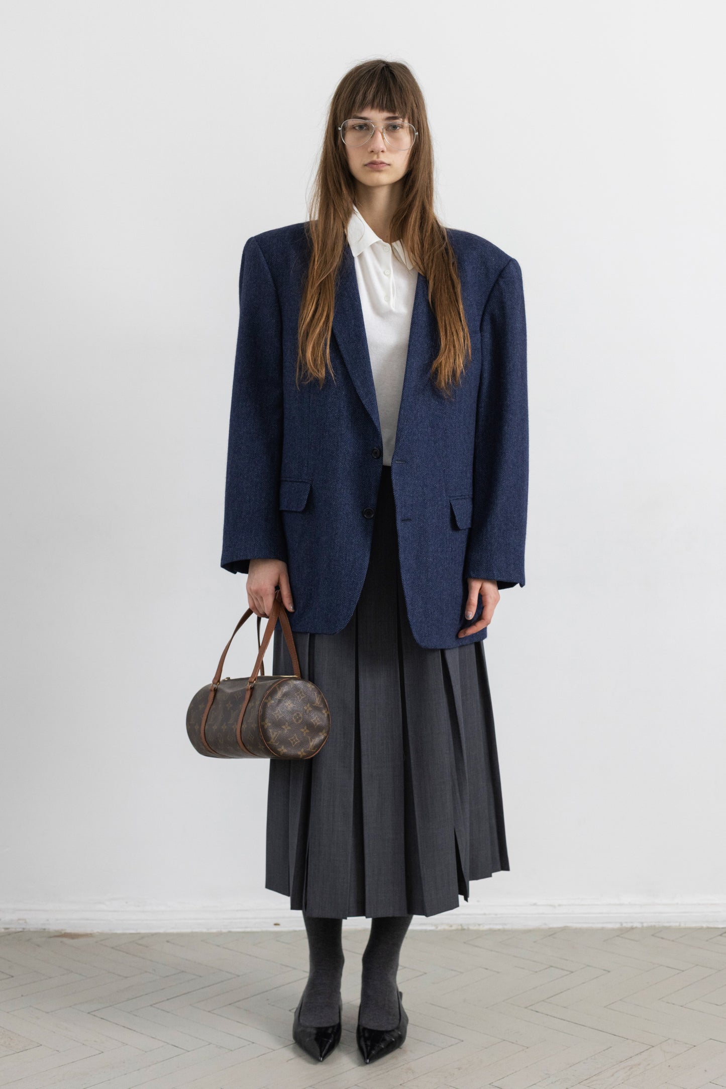 Vintage Blue Chevron Angora Wool Blazer