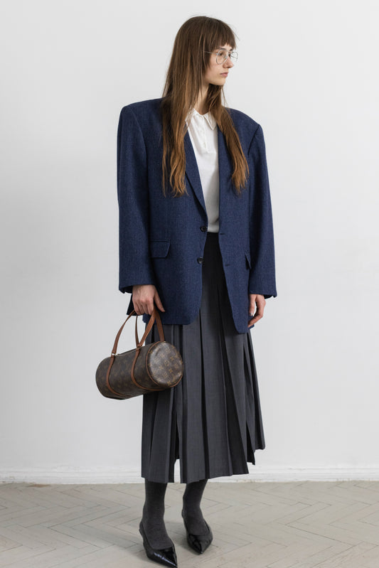 Vintage Blue Chevron Angora Wool Blazer