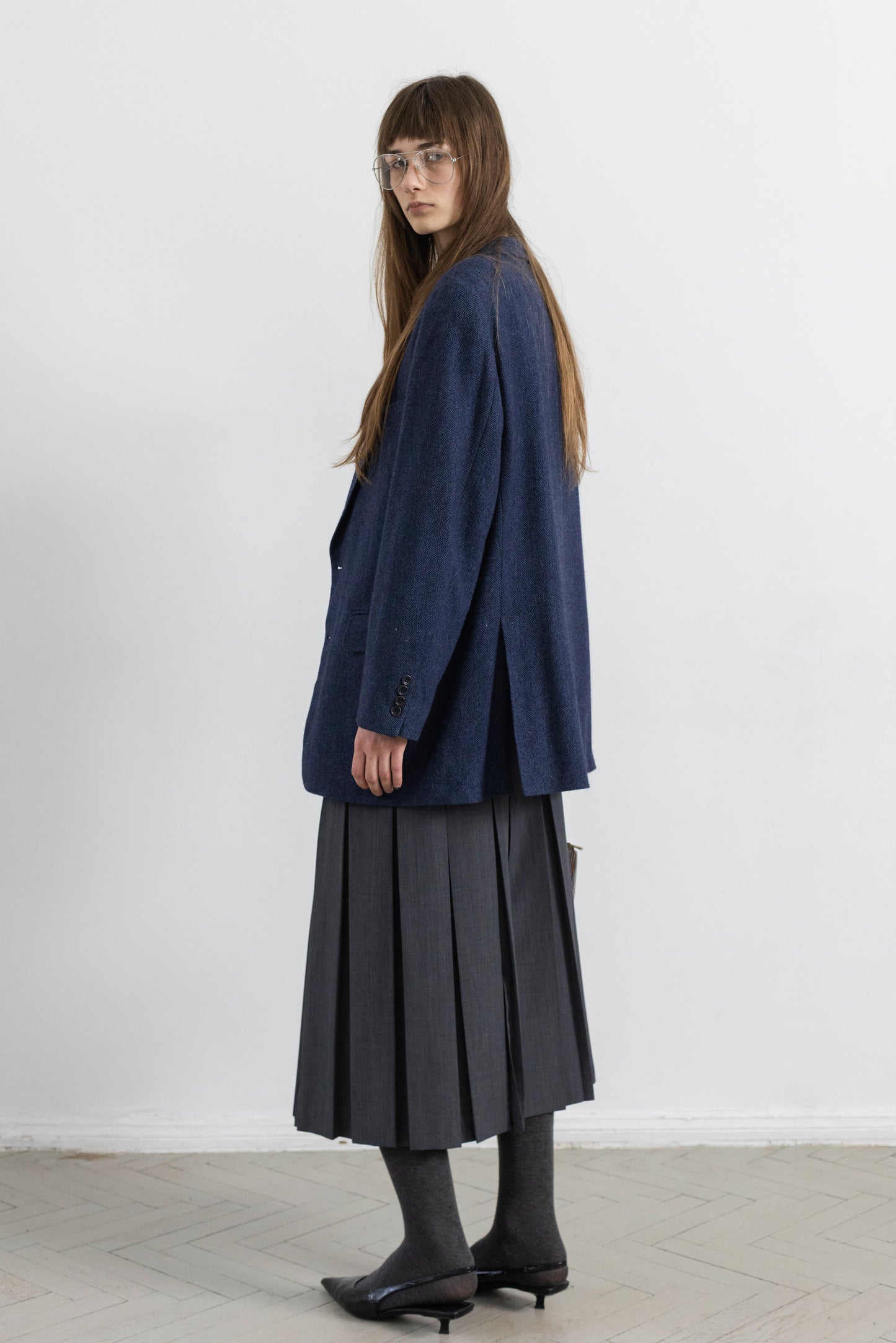 Vintage Blue Chevron Angora Wool Blazer