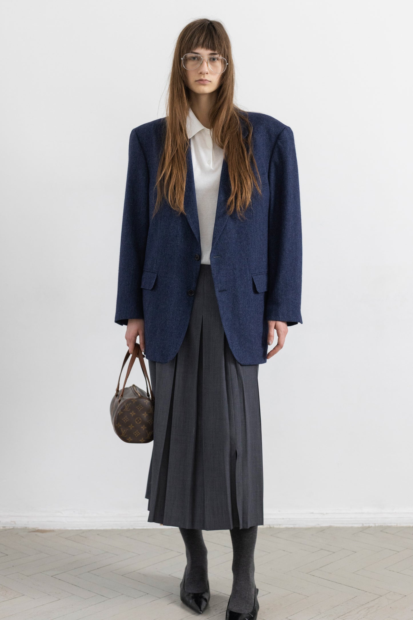 Vintage Blue Chevron Angora Wool Blazer