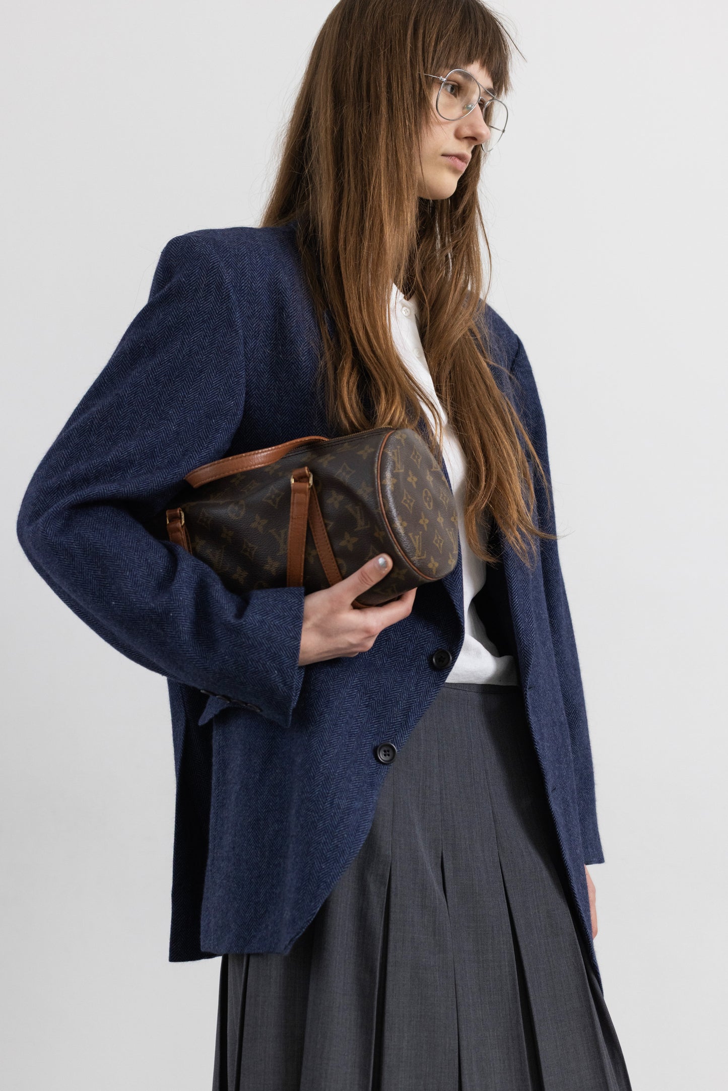 Vintage Blue Chevron Angora Wool Blazer