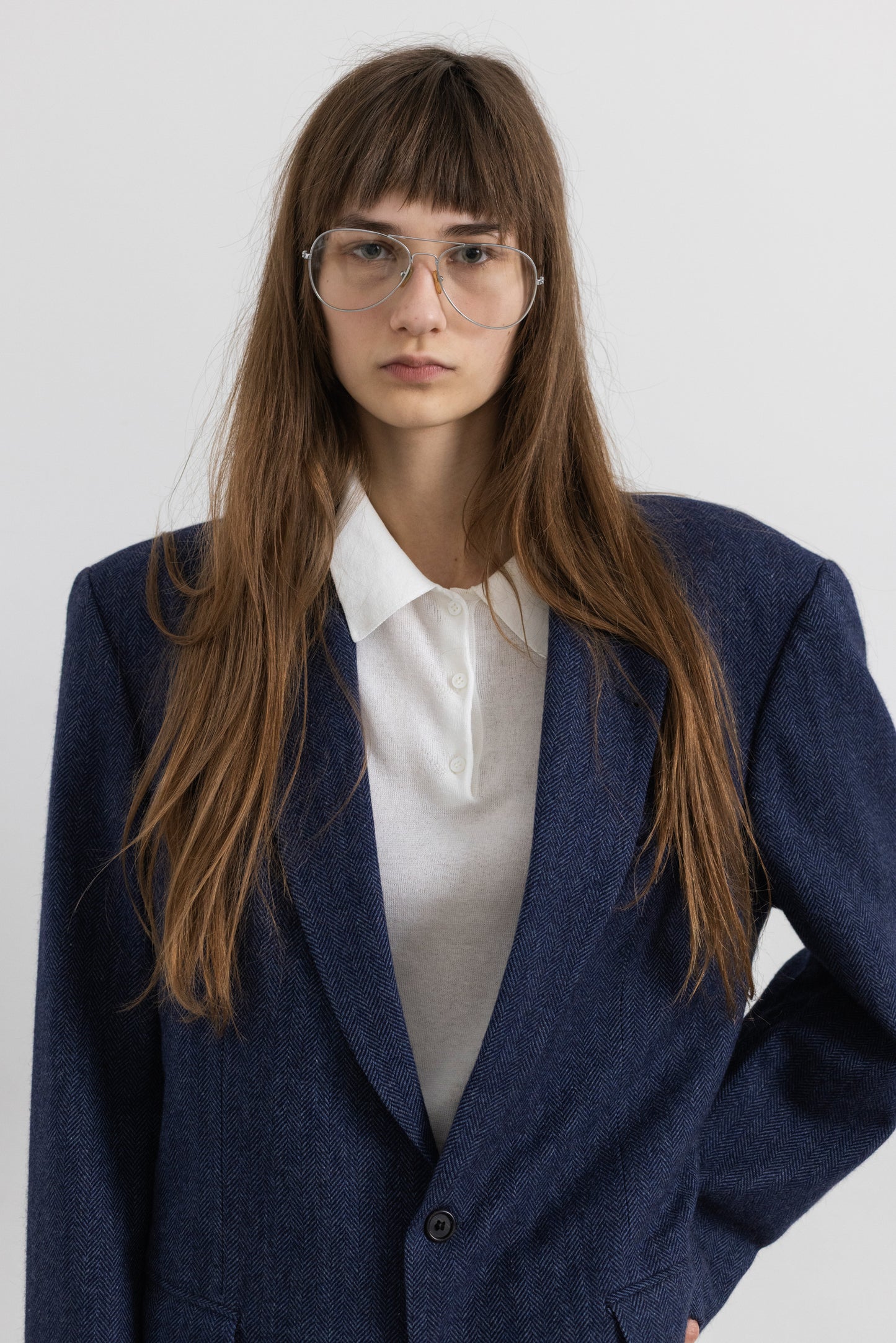 Vintage Blue Chevron Angora Wool Blazer