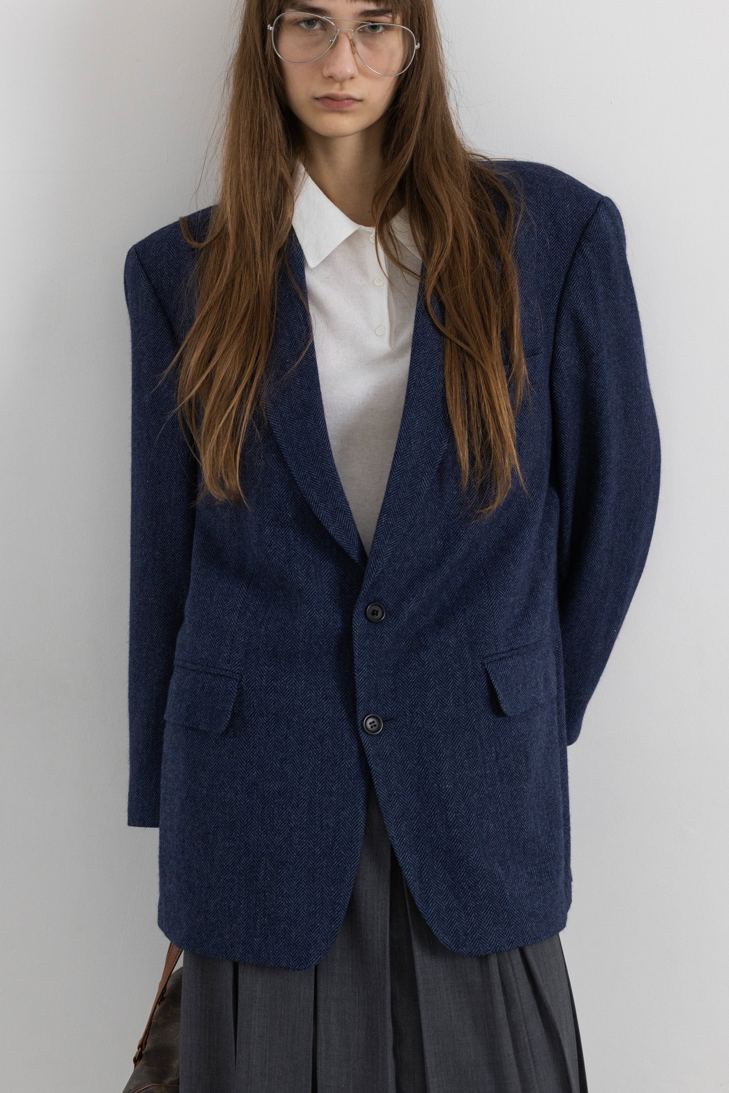 Vintage Blue Chevron Angora Wool Blazer