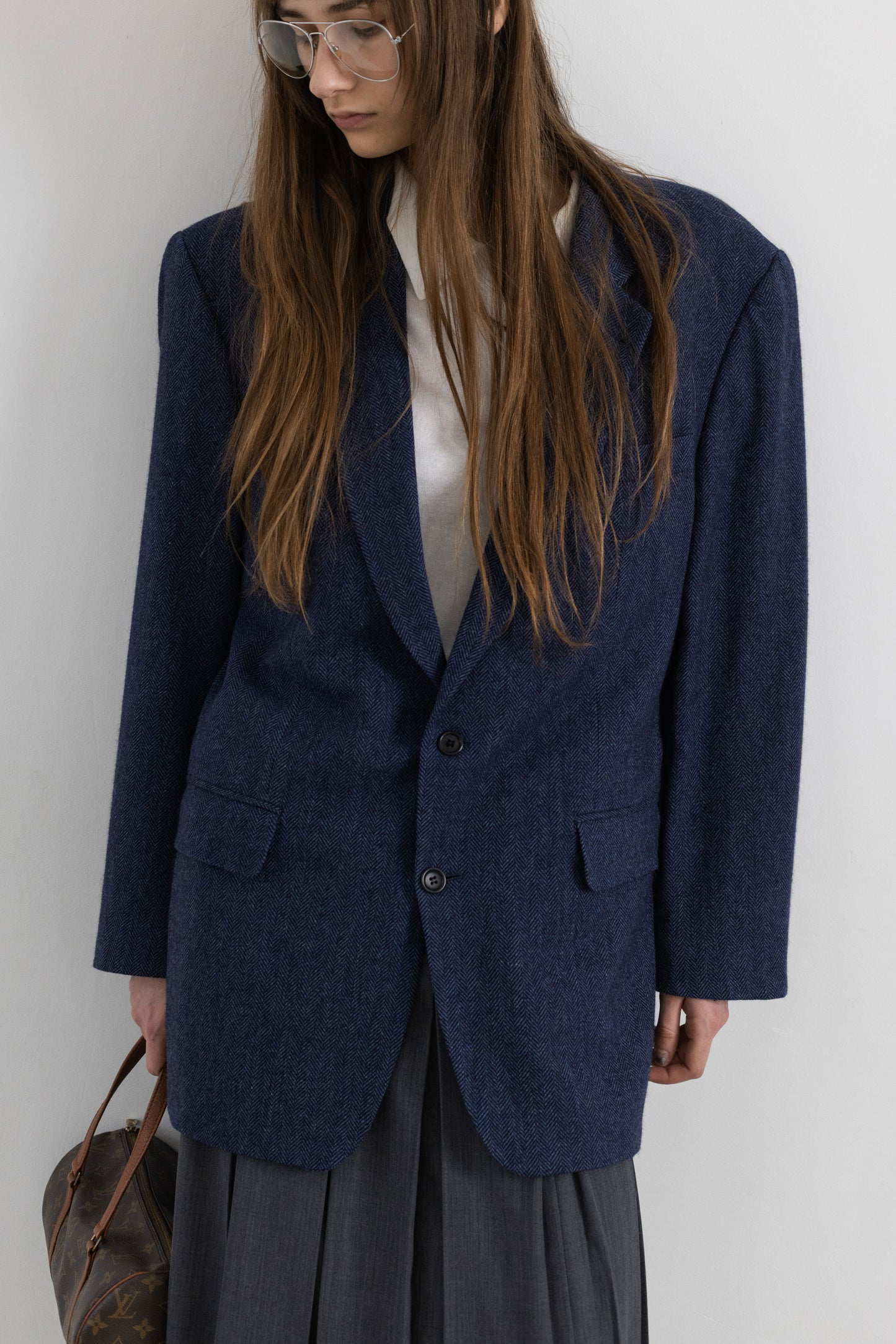 Vintage Blue Chevron Angora Wool Blazer