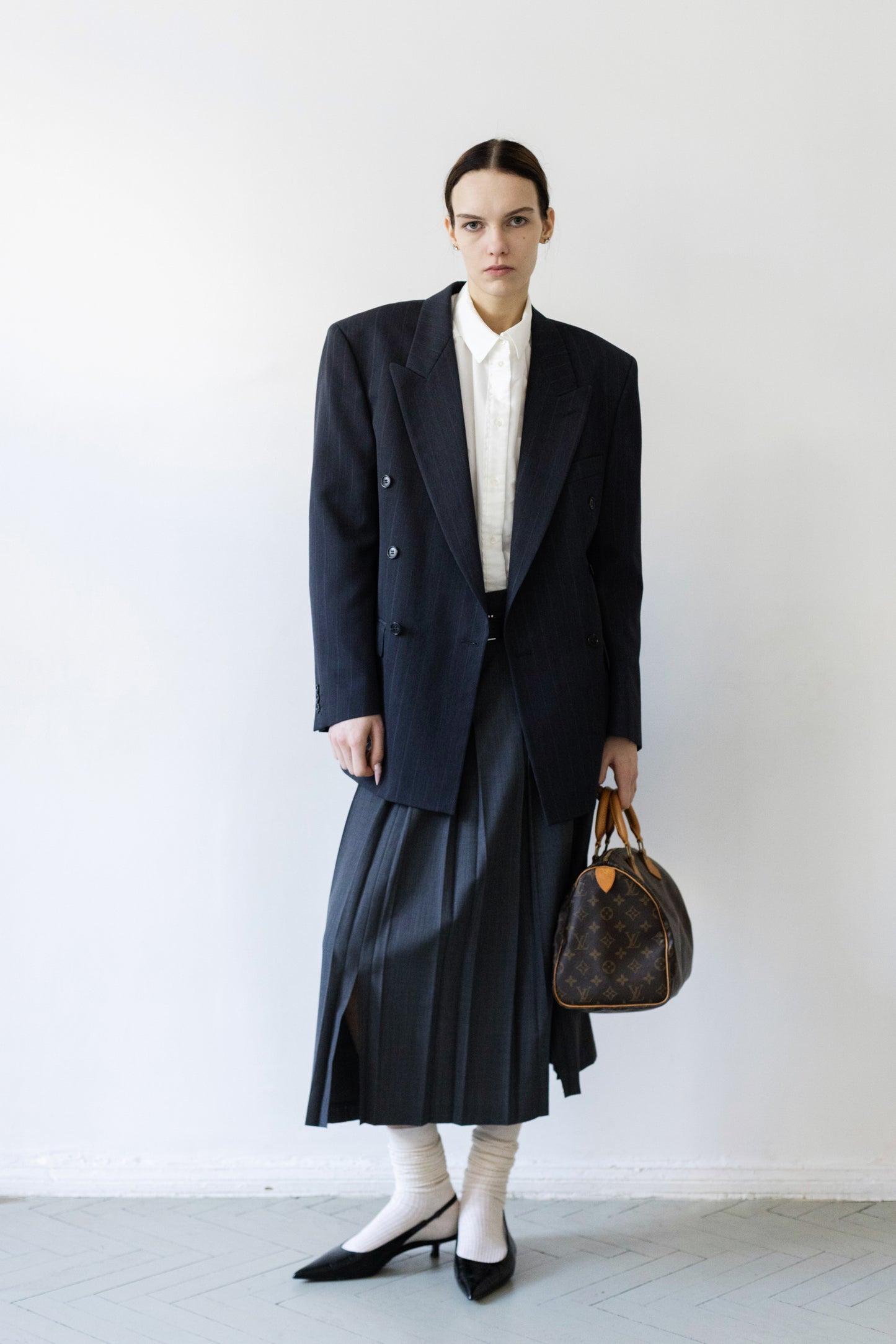 Vintage Navy Pinstripe Wool Blazer