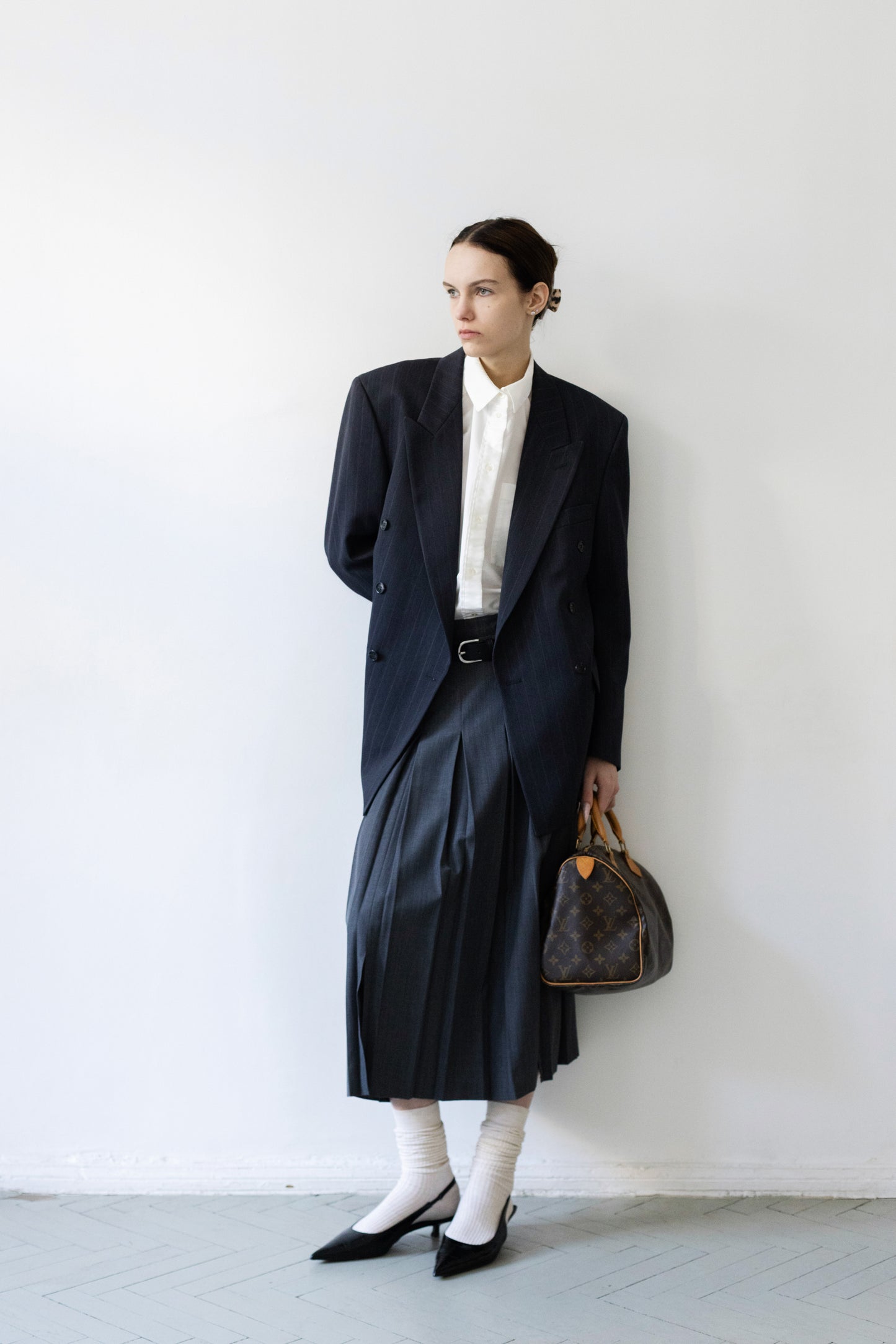Vintage Navy Pinstripe Wool Blazer