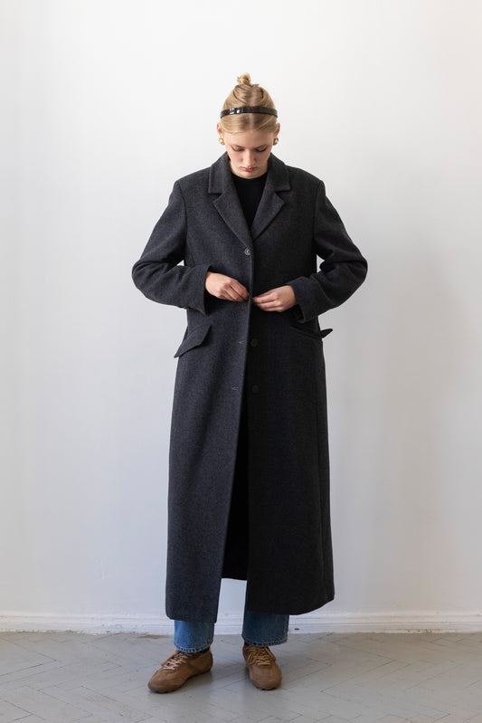 Vintage Graphite Grey Cashmere Wool Coat