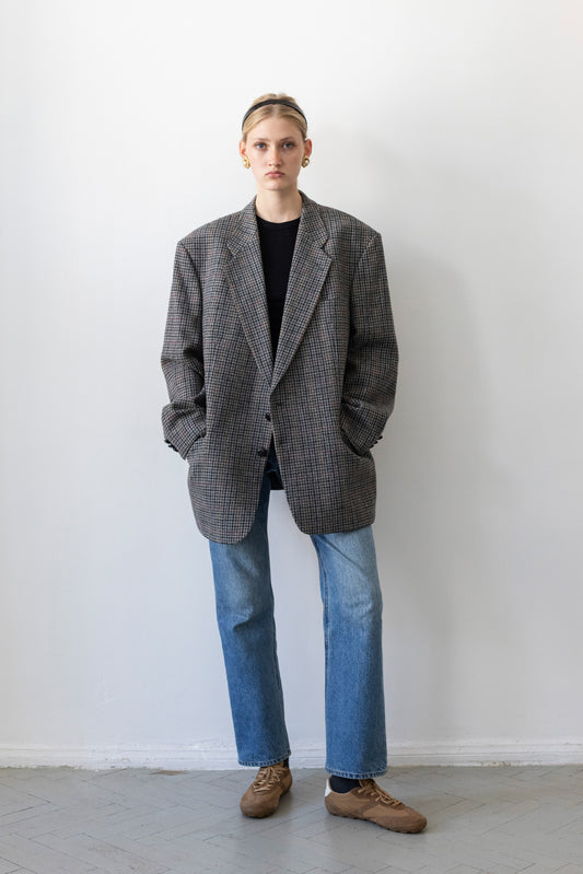 Vintage Grey Houndstooth 100% Wool Blazer