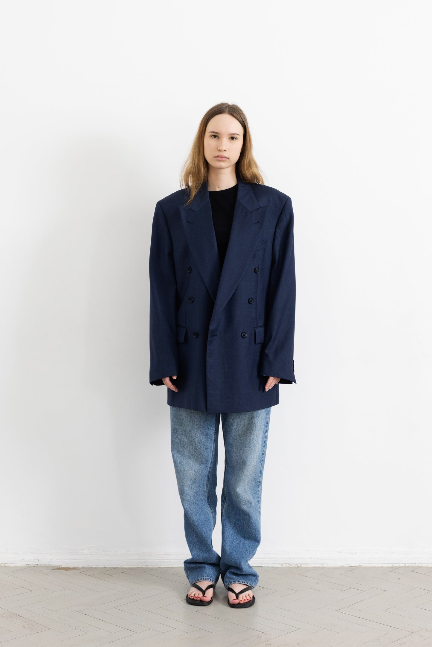 Vintage Navy 100% Wool Blazer