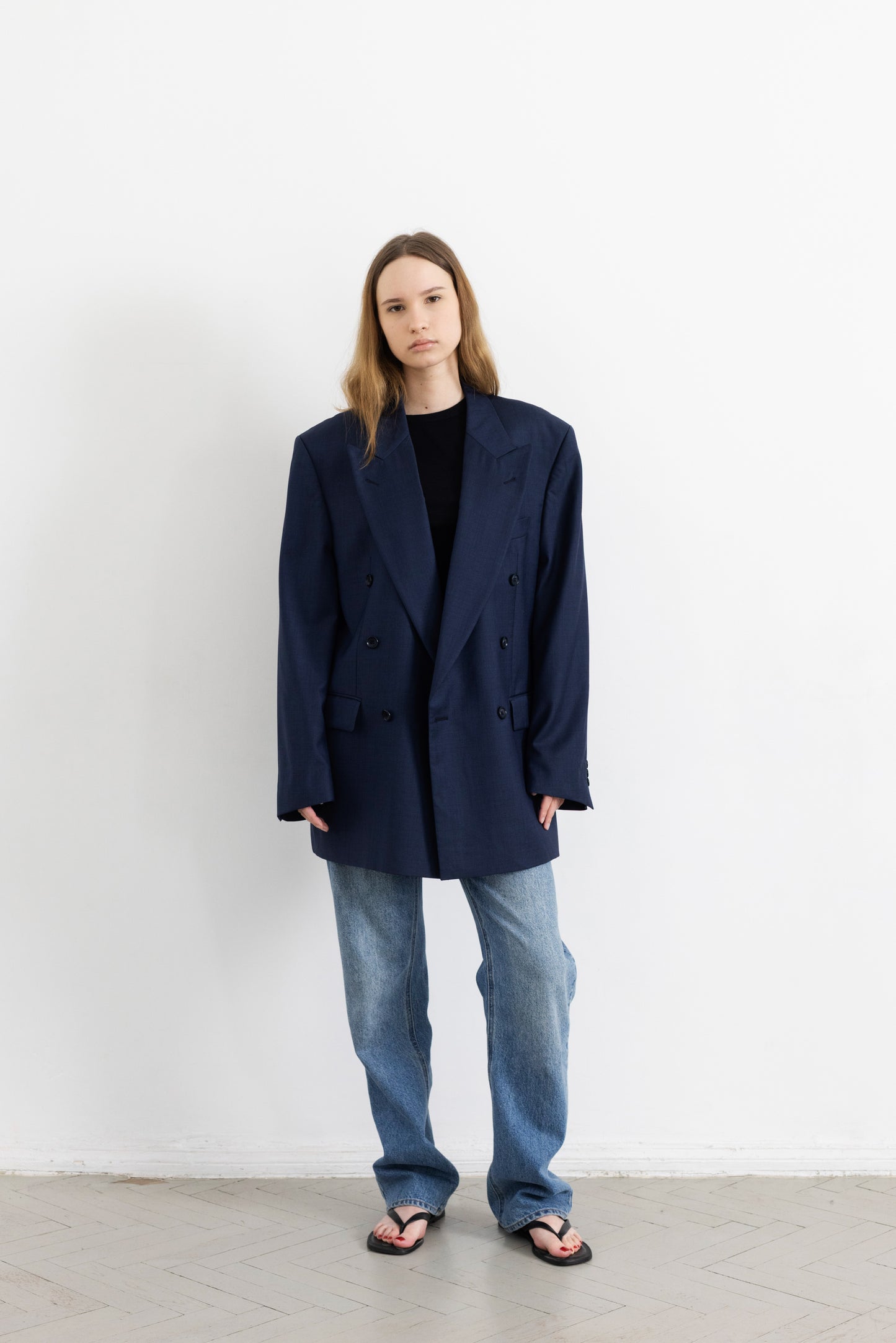 Vintage Navy 100% Wool Blazer