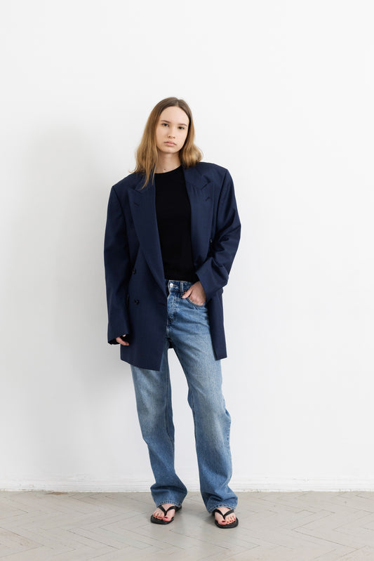 Vintage Navy 100% Wool Blazer