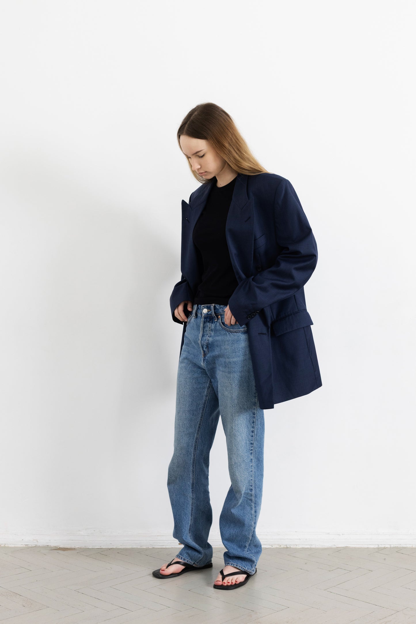 Vintage Navy 100% Wool Blazer