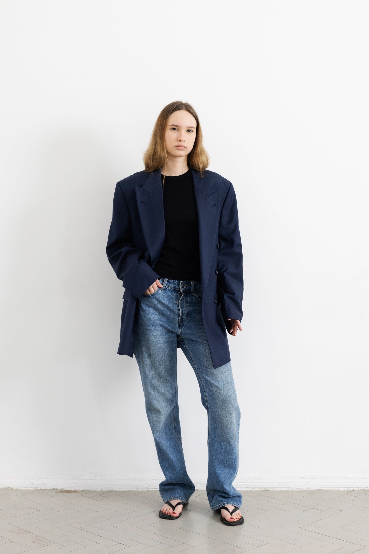 Vintage Navy 100% Wool Blazer