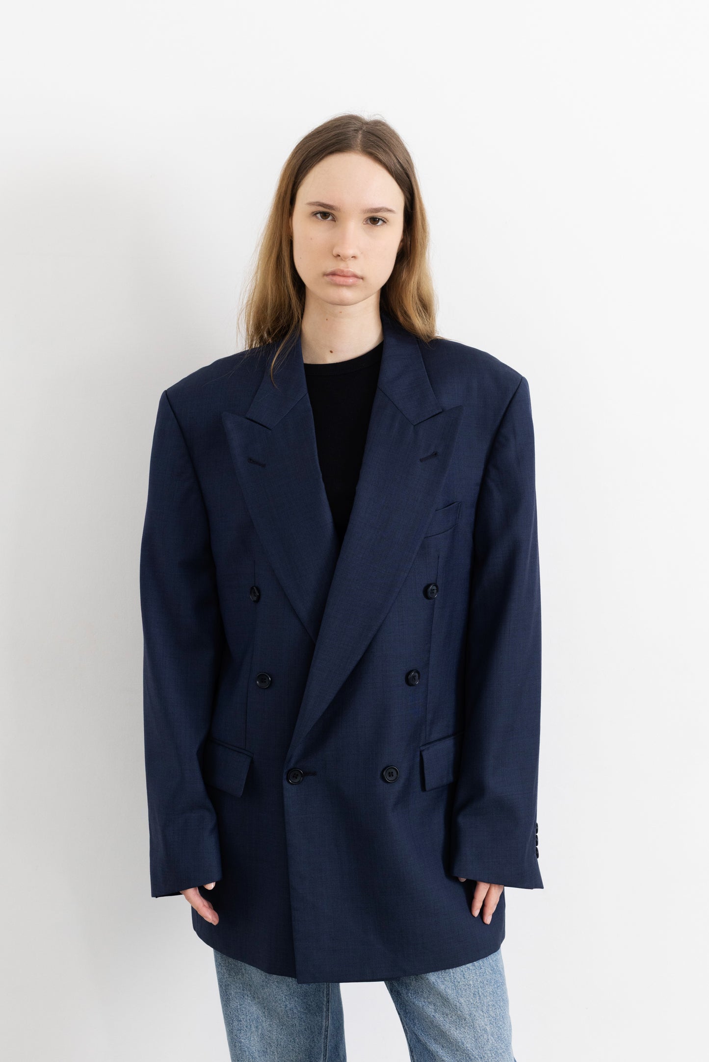 Vintage Navy 100% Wool Blazer