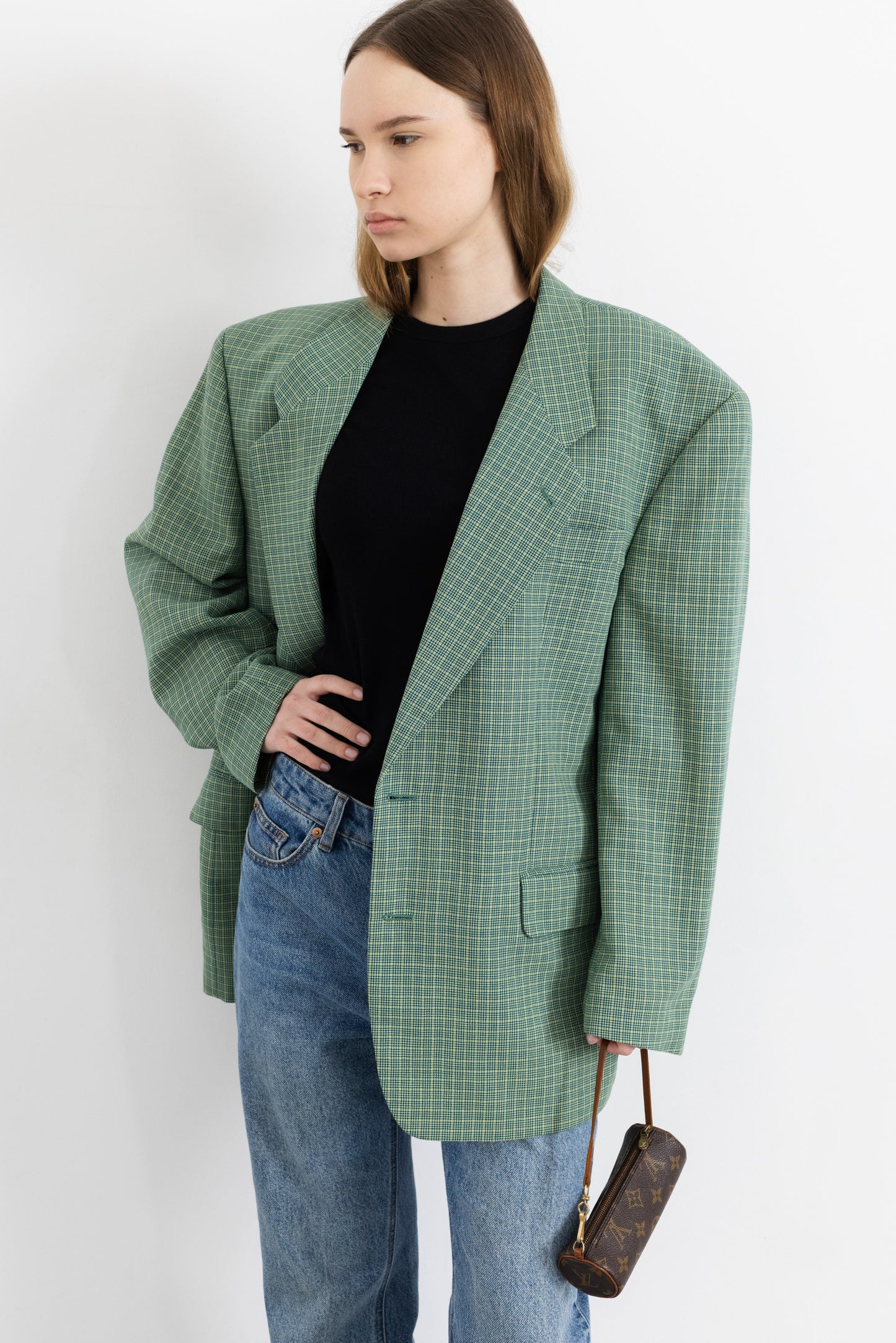 Vintage Green Plaid Wool Blazer