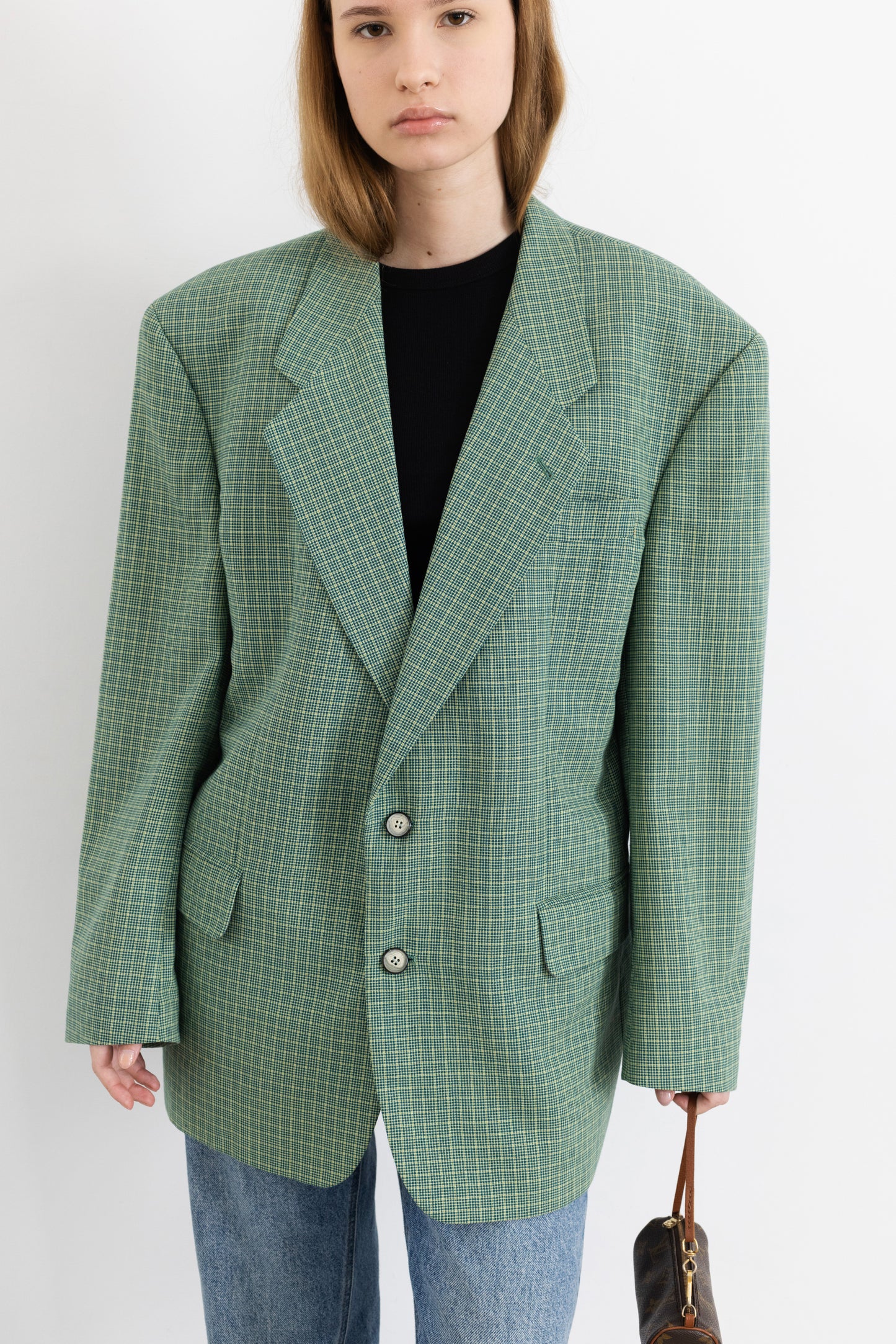 Vintage Green Plaid Wool Blazer