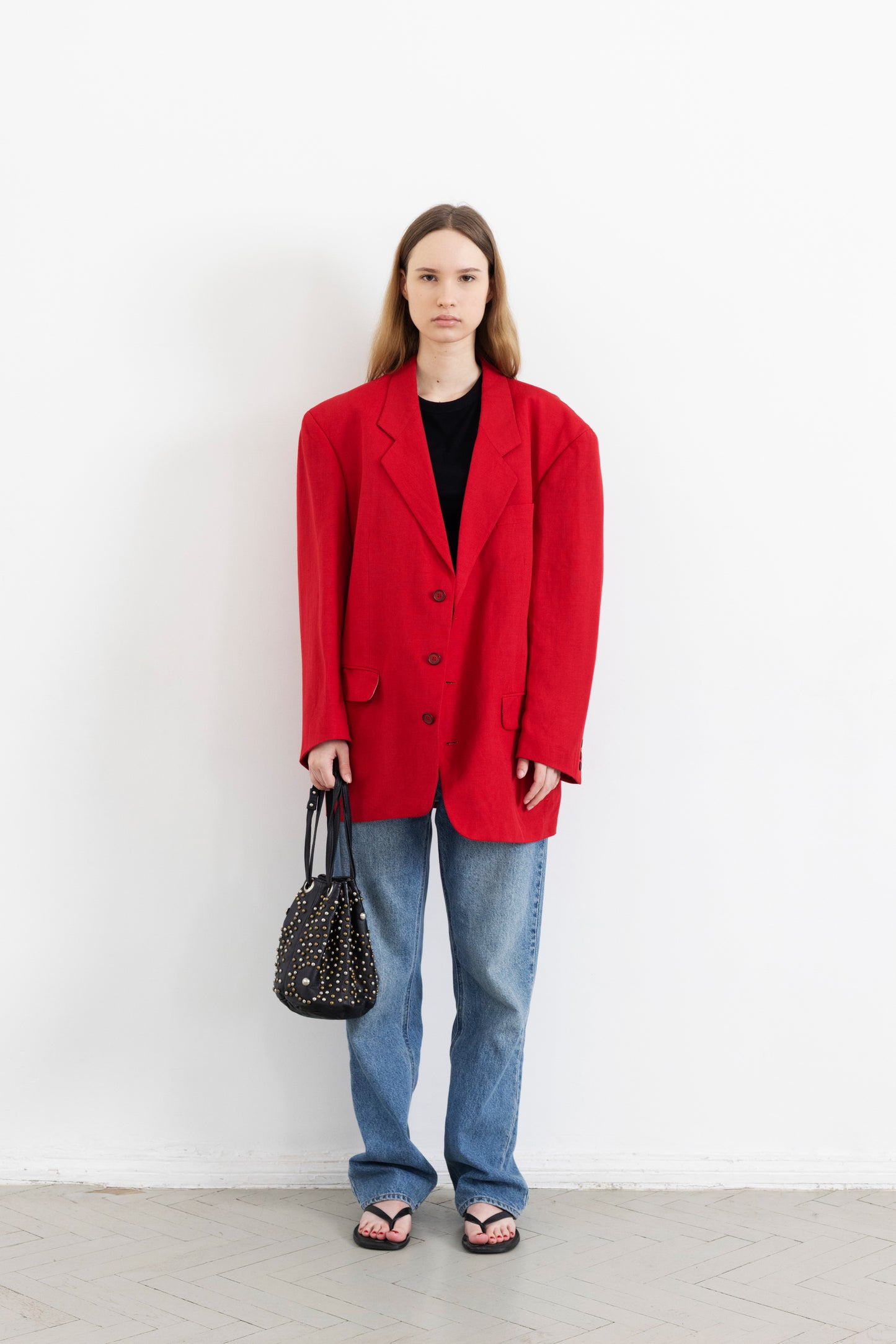 Vintage Red Linen Blazer