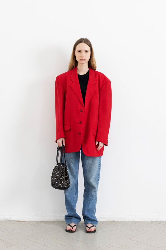 Vintage Red Linen Blazer