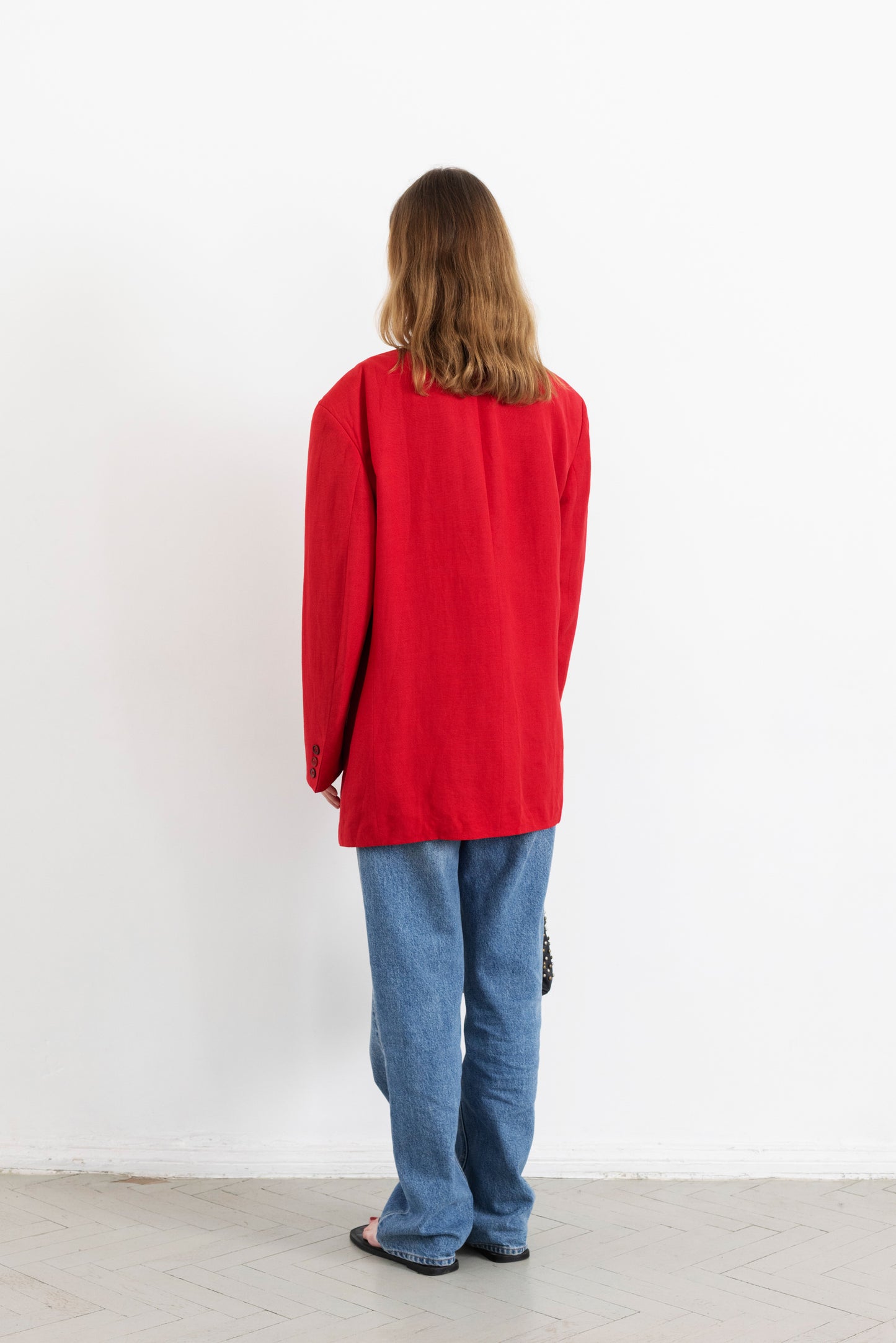 Vintage Red Linen Blazer